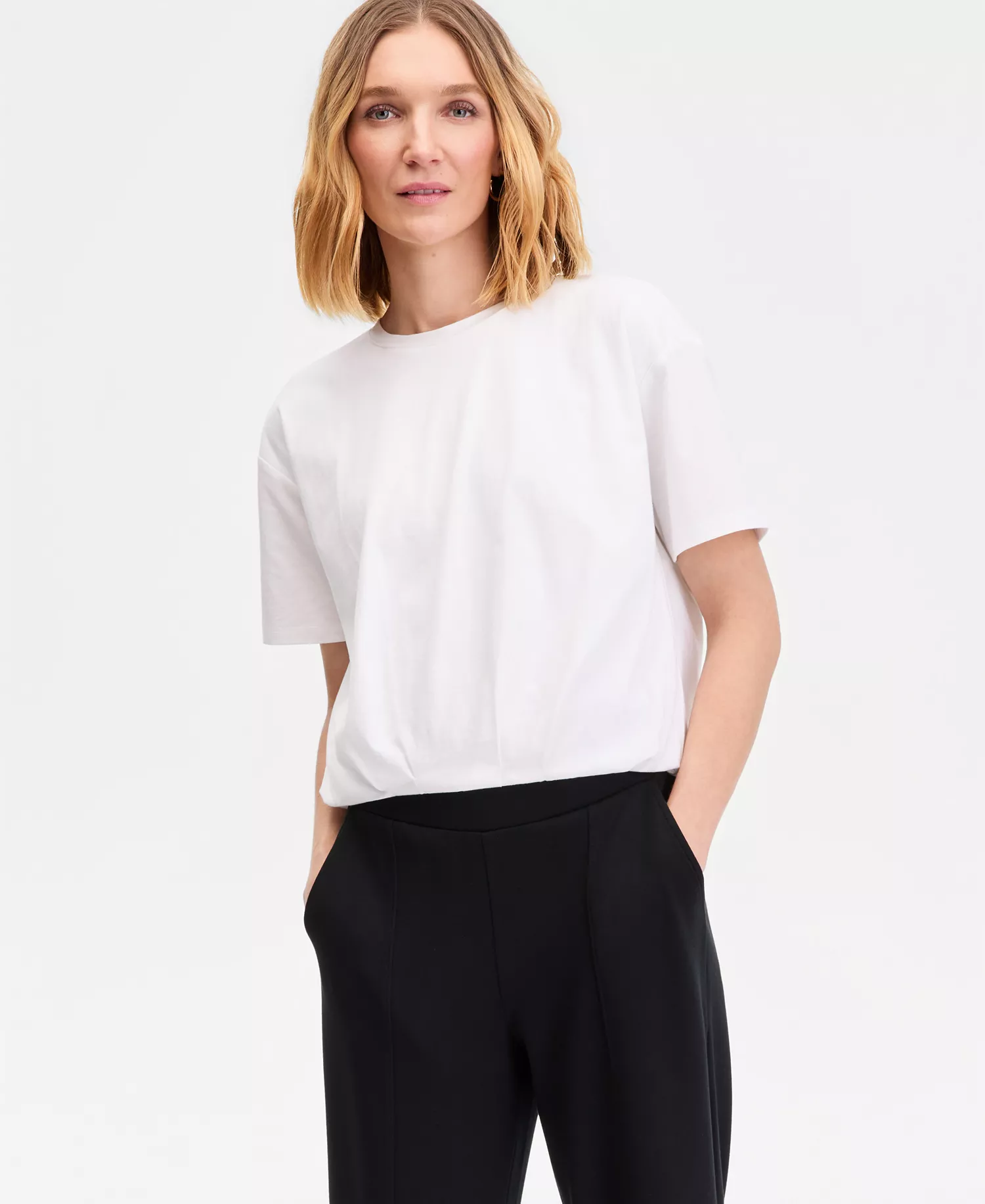 Women's Cotton Bubble-Hem T-Shirt, Macy's Exclusive - Bright White - L