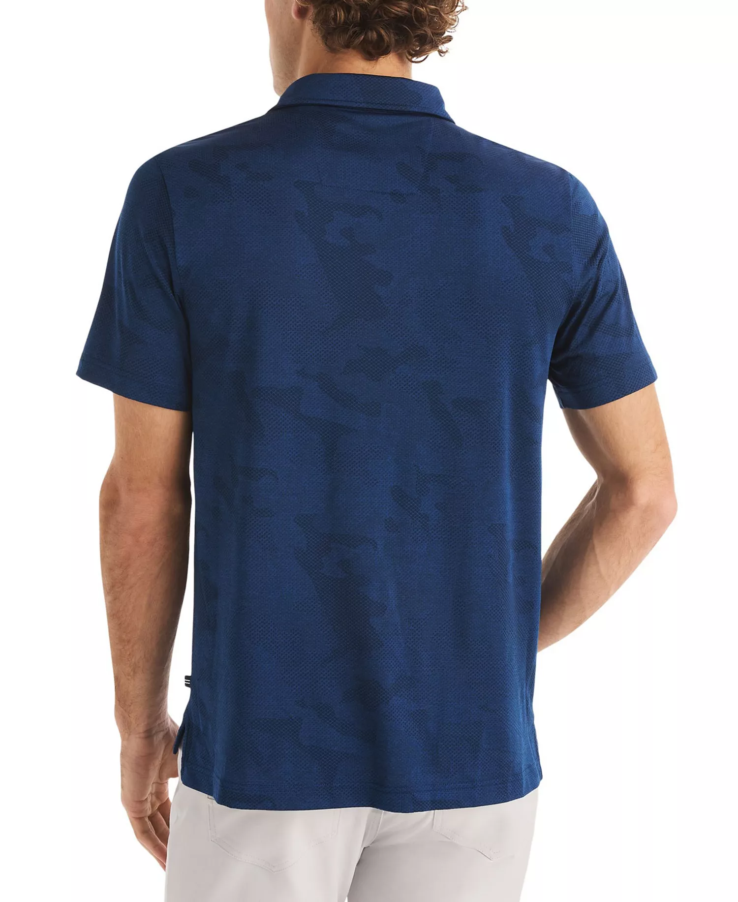 Men's Short-Sleeve Camo Jacquard Golf Polo Shirt - Navy Seas - S