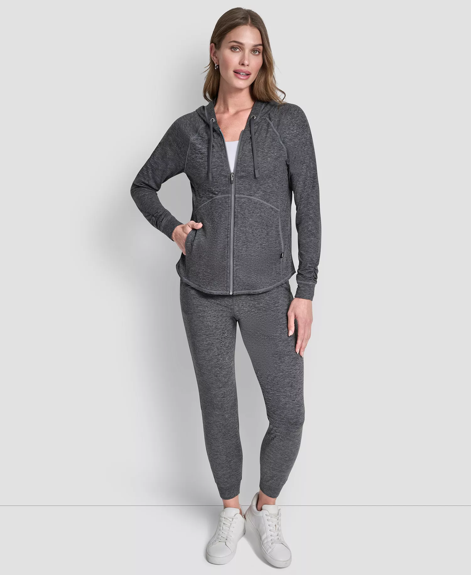 Women's Full-Zip Long-Sleeve Hoodie - Black Spacedye - L