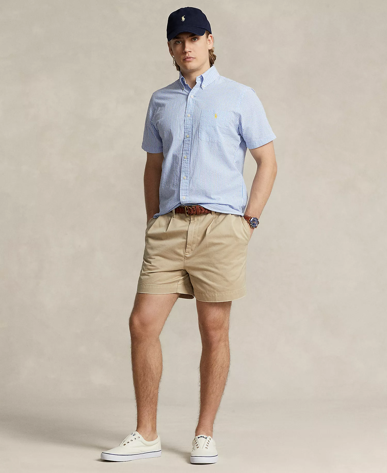 Men's RL Prepster Classic-Fit Seersucker Shirt - Blue/White - 2XL