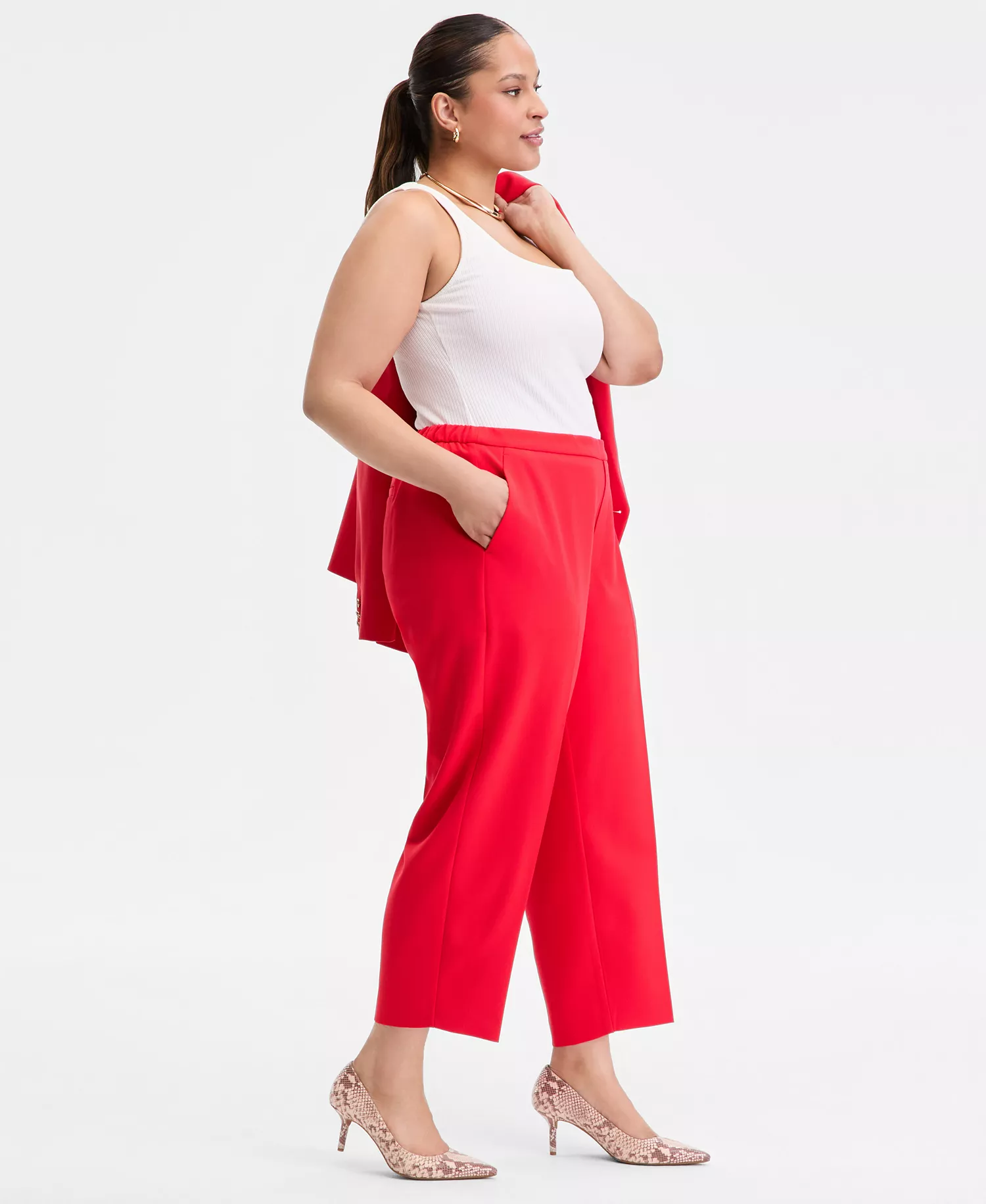 Plus Size High Rise Pull-On Cropped Pants, Macy's Exclusive  - Cherry Flame - 0X