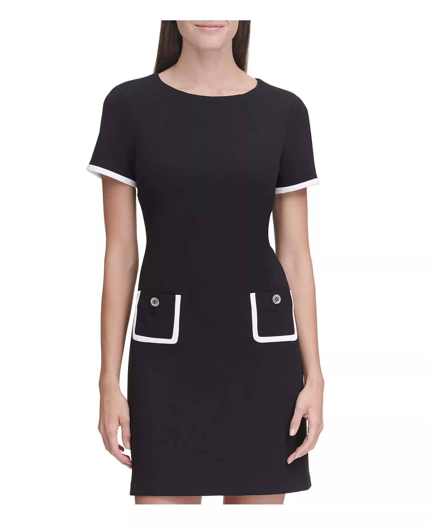 Women's Colorblocked Pocket Sheath Dress - Black, Ivory - 10