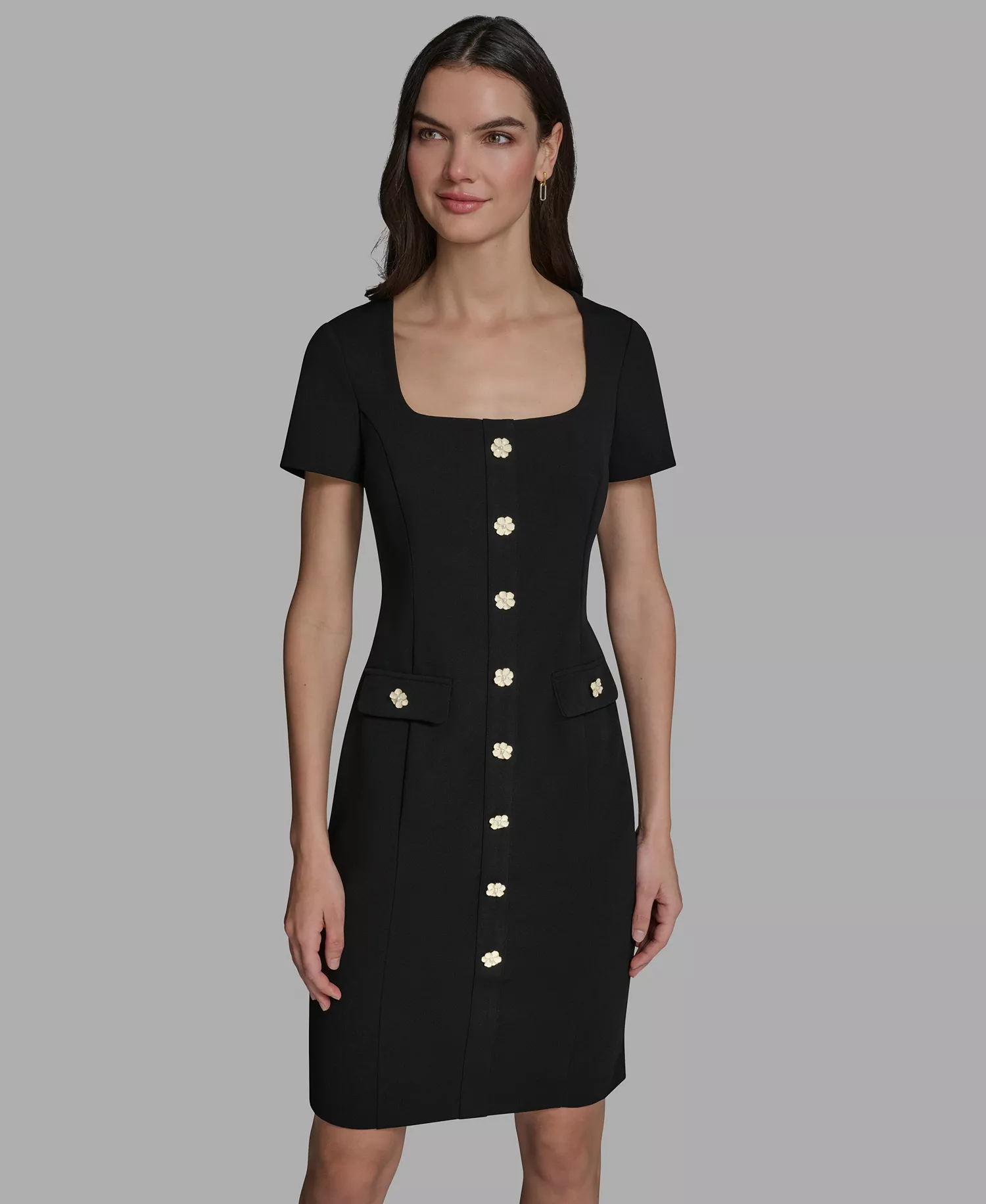 Women's Flower Button Sheath Dress - Black - 0