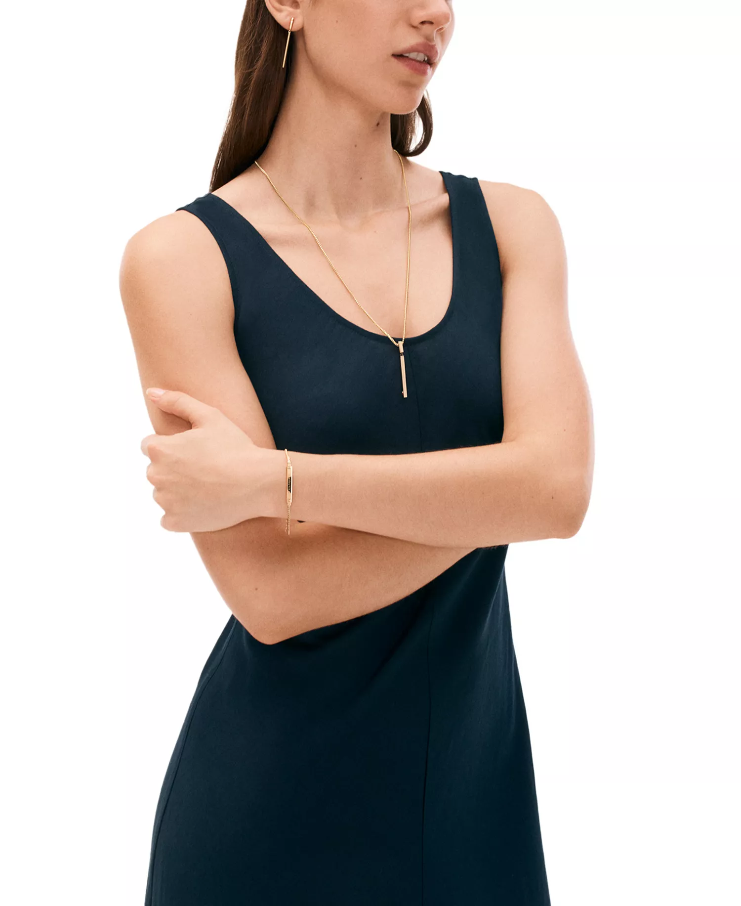 Linear Logo Bar Necklace, 26" + 2" extender - Gold - ONE SIZE