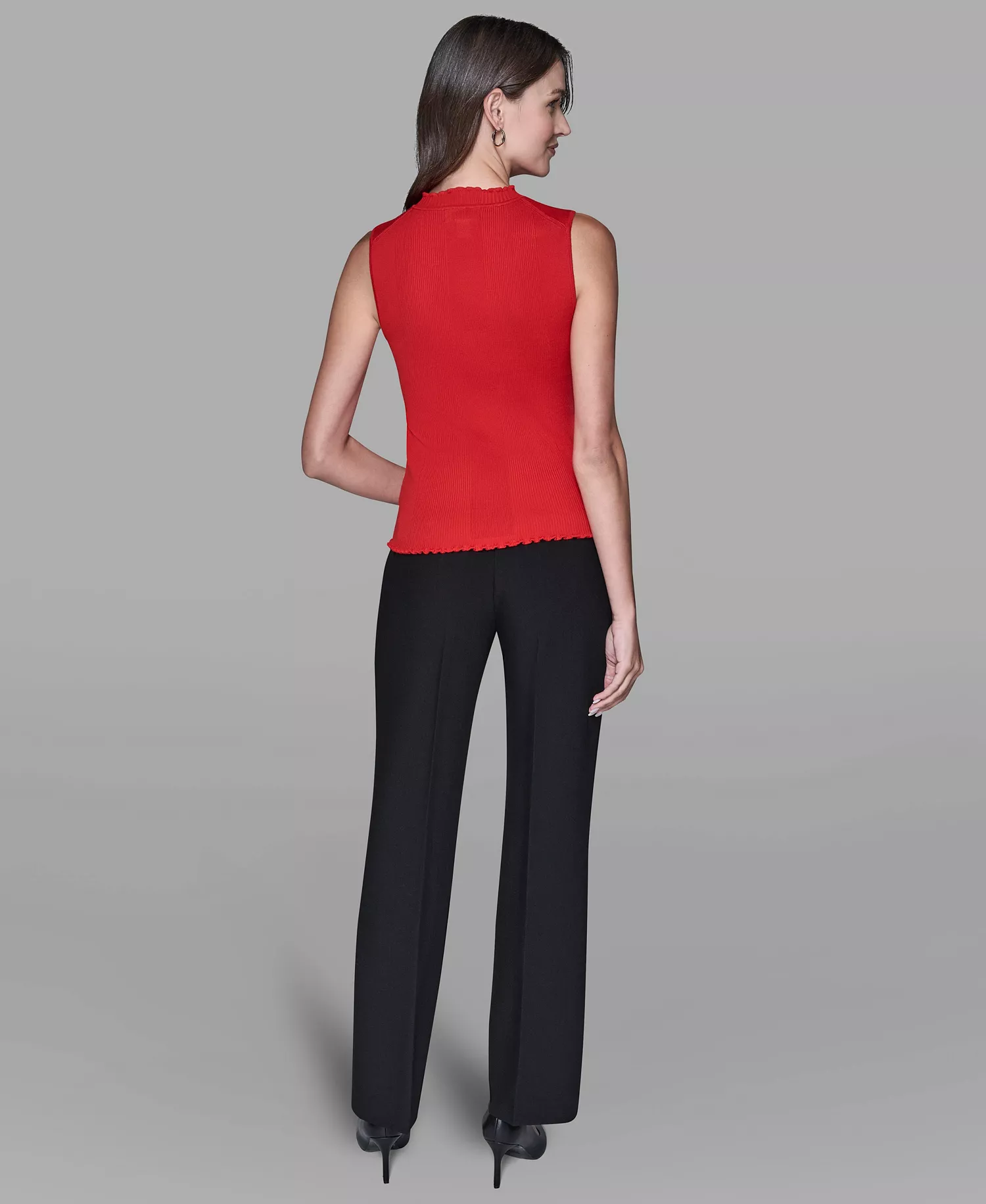 Women's Ruffled Collar Rib-Knit Sleeveless Top - Apple - L