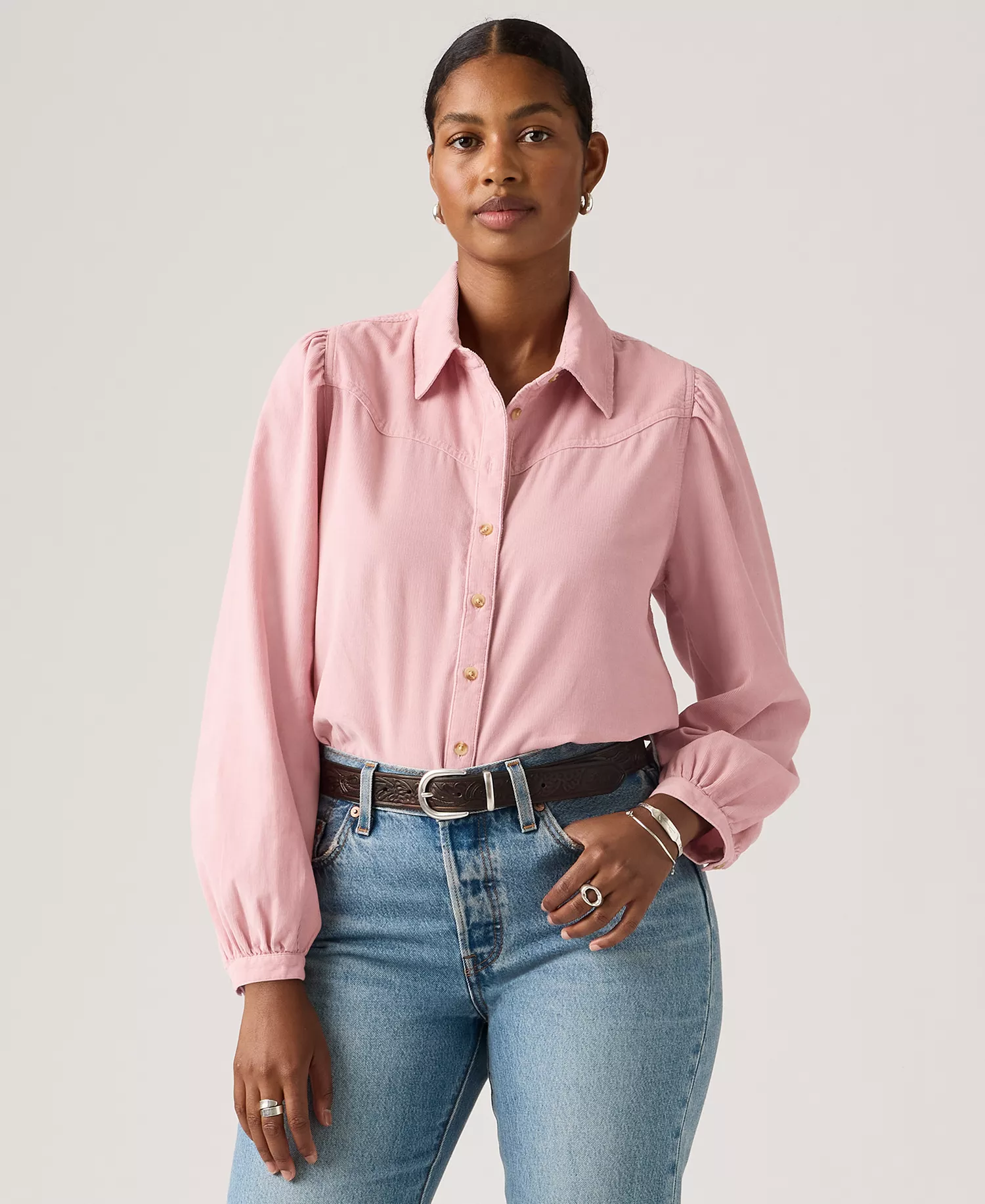 Premium Women's Corduroy Journey Western Point Collar Shirt - Zephyr Corduroy - L