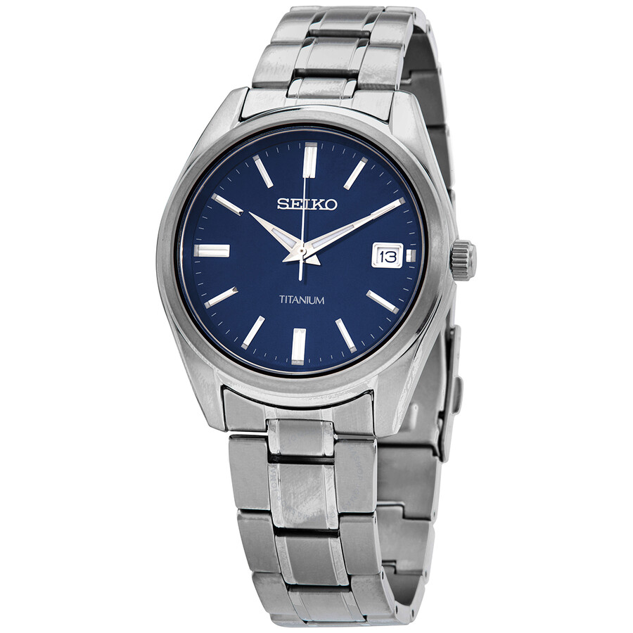 Seiko Classic Quartz Blue Dial Grey Titanium Men's Watch