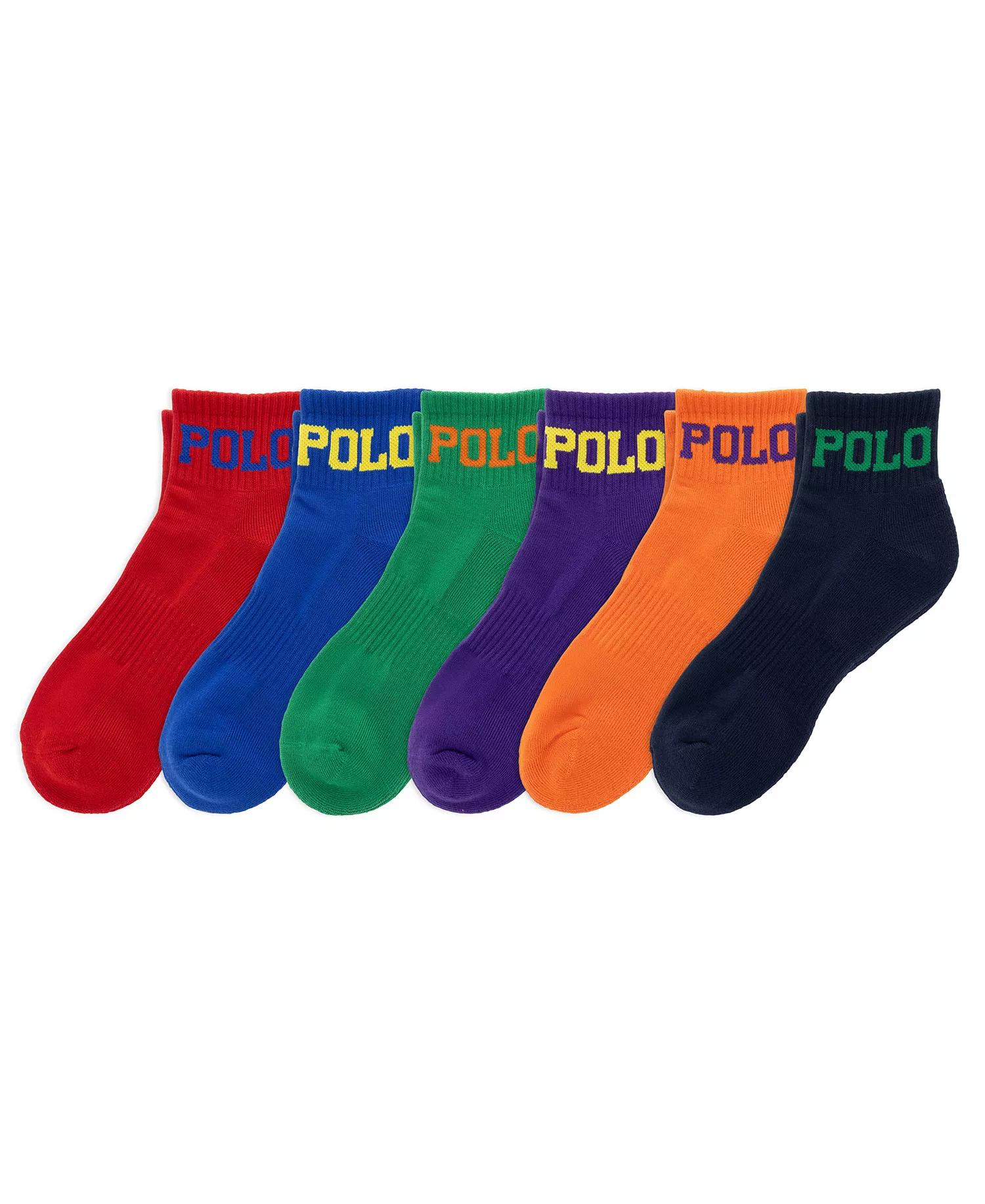 Men's Color Logo Quarter Socks, 6-Pack - Red/Blue/Green/Navy/Orange/Purple - 10-13