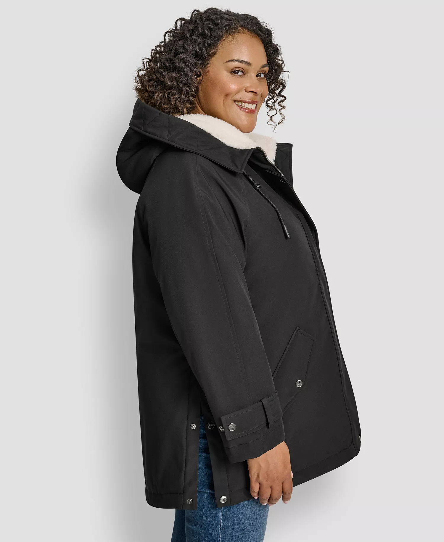Plus Size Hooded Coat - Black - 0X