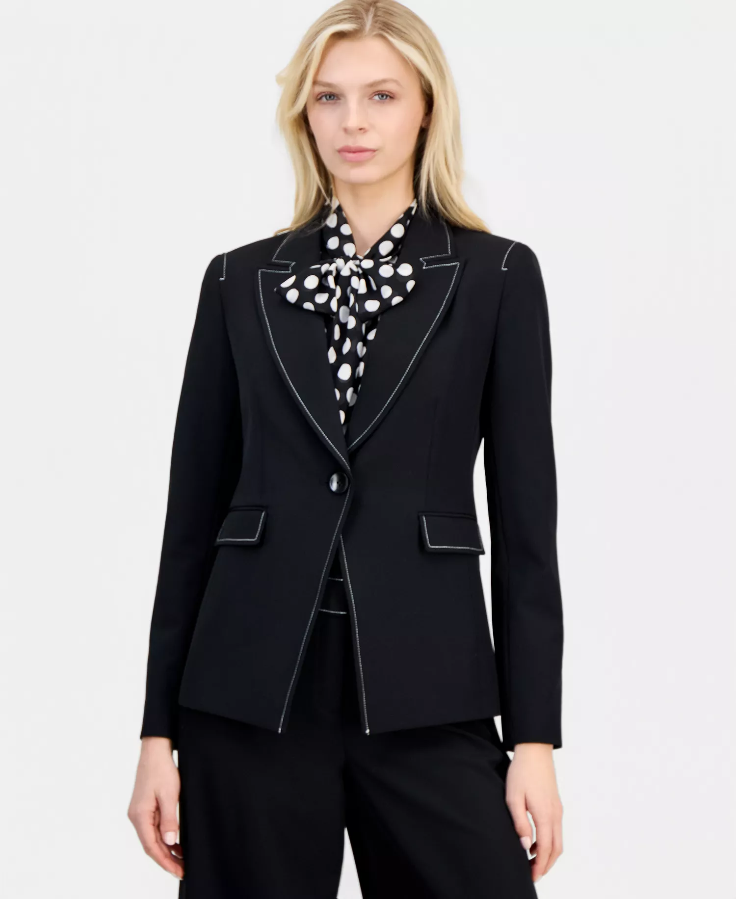 Petite One-Button Blazer - Black/White - 10P