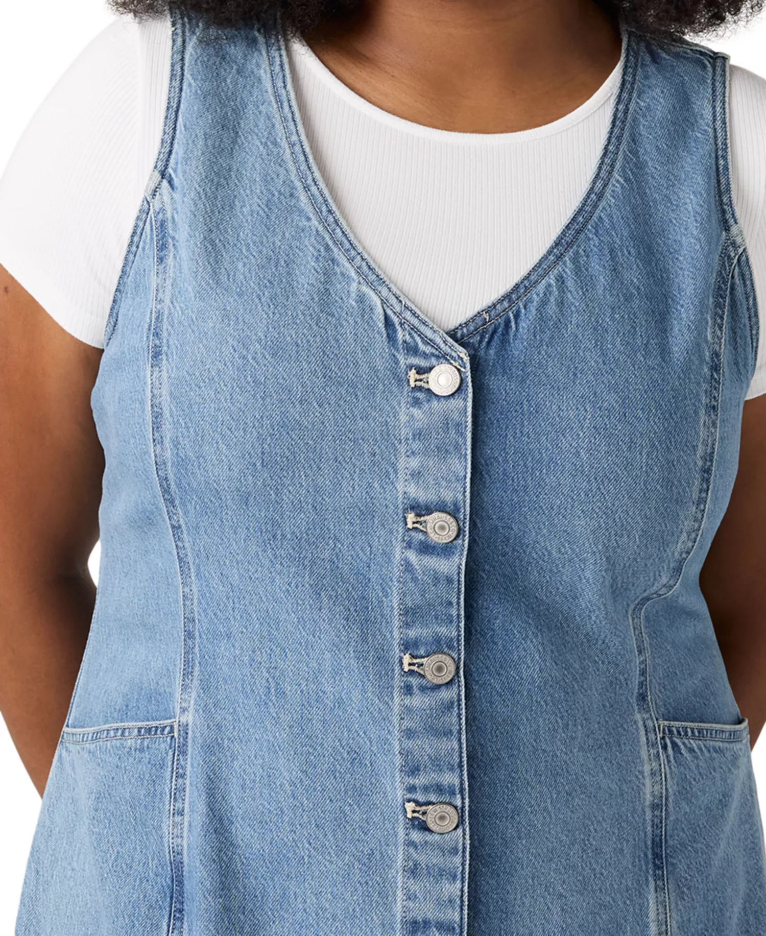 Plus Size Vianna Cotton V-Neck Vest Dress - Med Blue - 1X