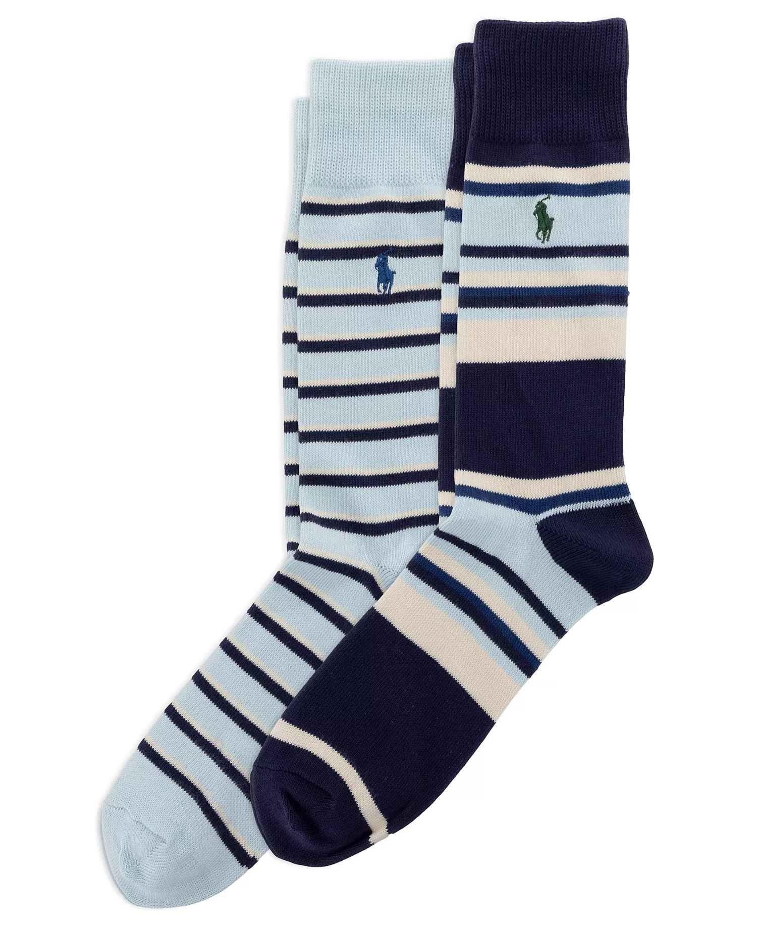 Men's Striped Crew Socks, 2-Pack - Navy/White - 10-13