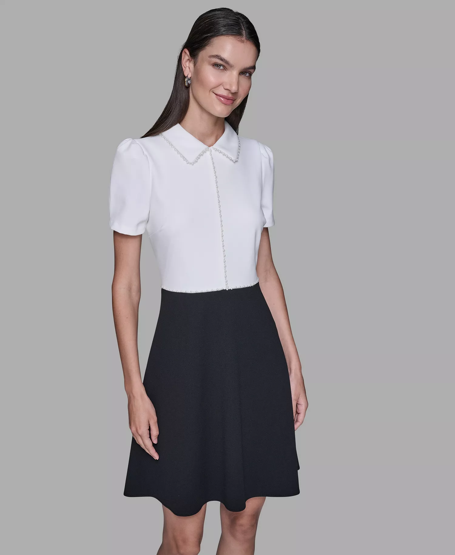 Women's Scuba Crepe Fit & Flare Dress - Soft White/ Black - 10