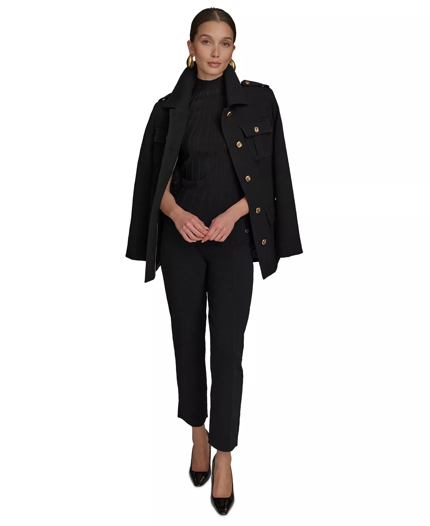 Women's Belted Crepe Jacket - Black - L