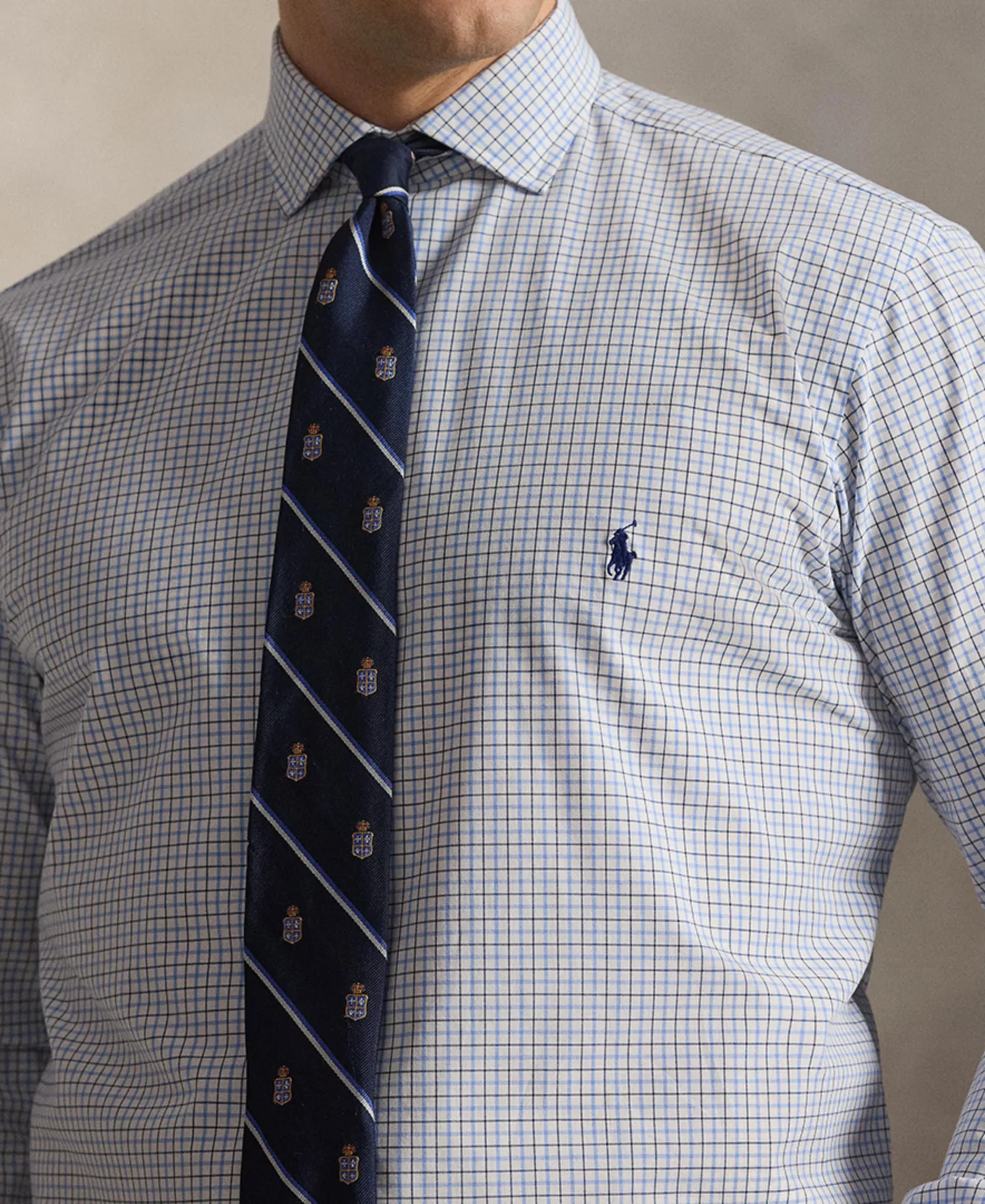 Men's Big & Tall Plaid Stretch Poplin Collared Shirt - Blue White Multi - 2LT