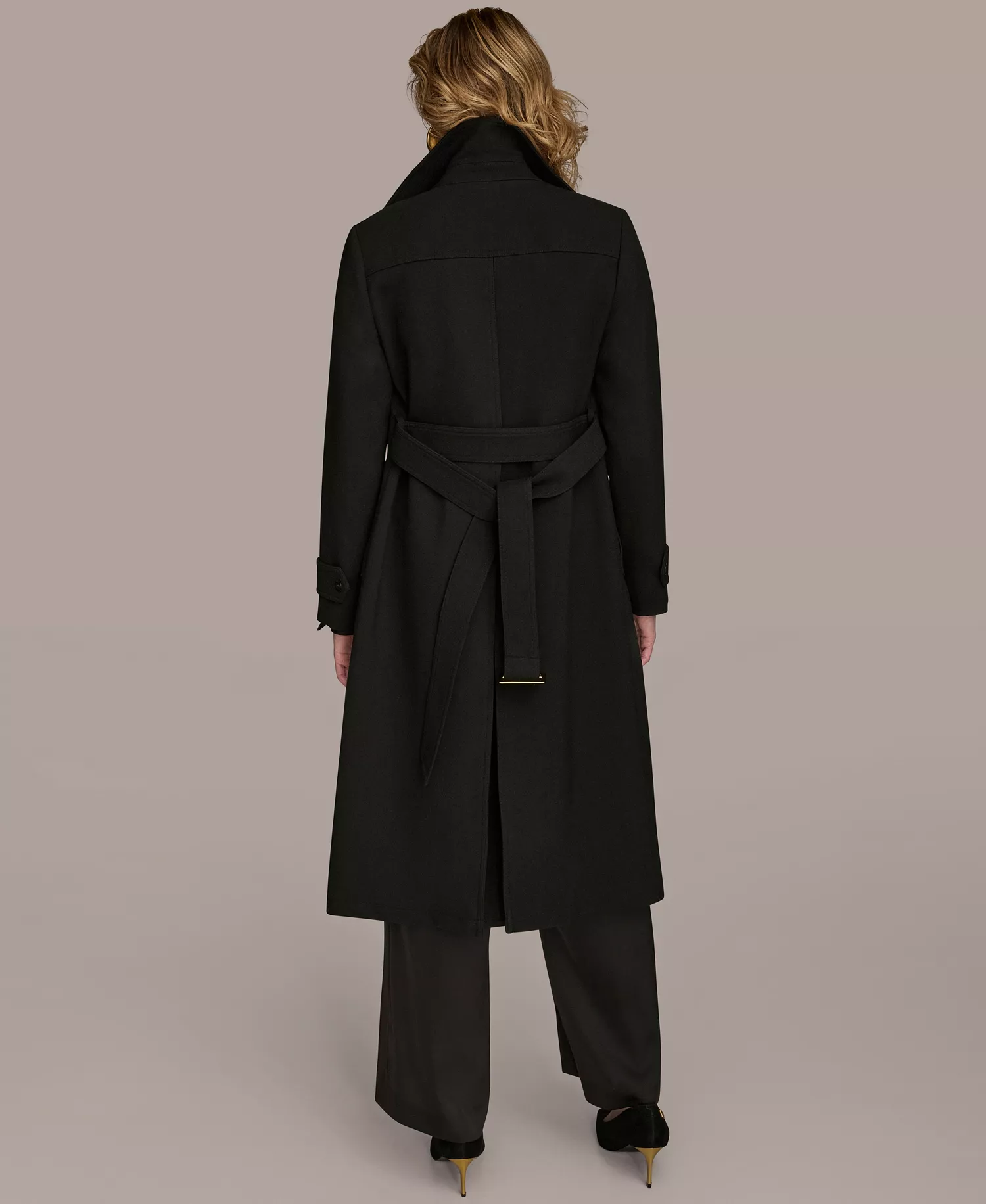 Women's Belted Notched-Collar Trench Coat - Black - L