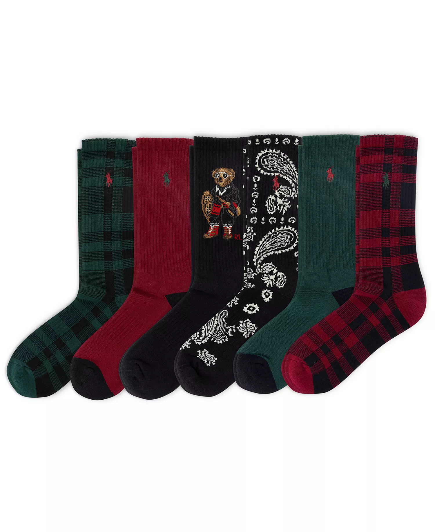 Men's 6-Pack Holiday Bear Crew Socks - Bast - 7-12