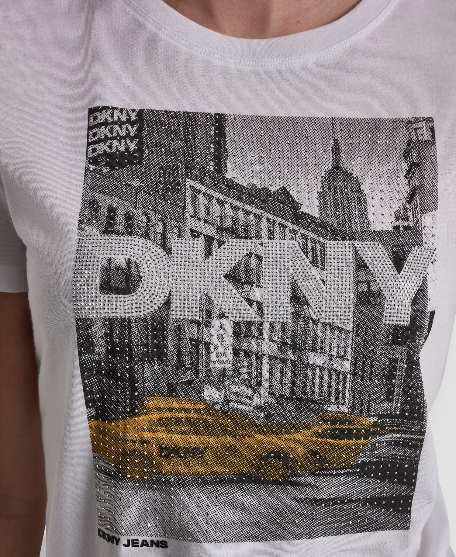 Women's Rhinestone Taxi Photoreal T-Shirt - White/Taxi Cab Yellow - L