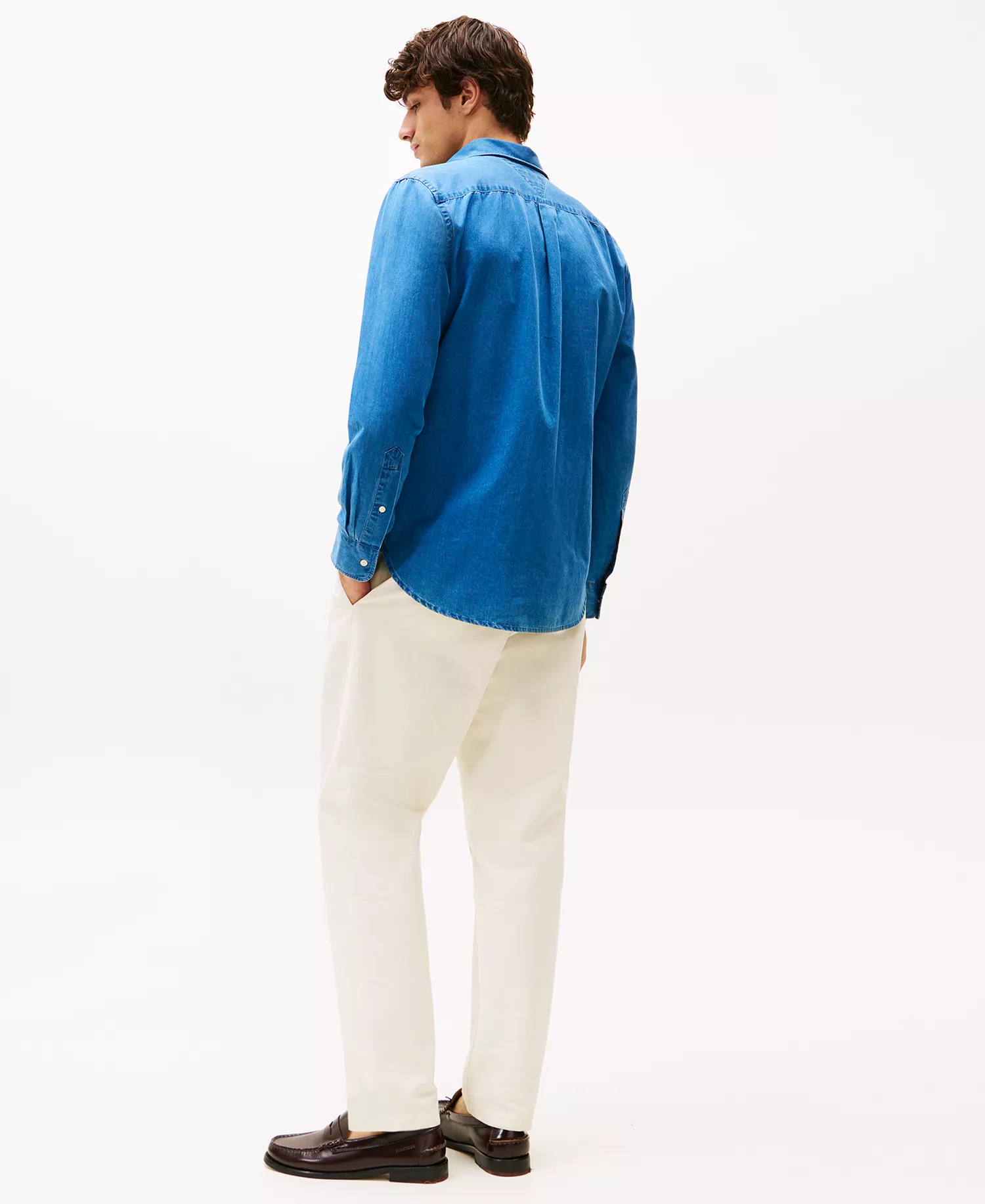 Men's Regular-Fit Cotton Chambray Shirt - Light Blue Chambray - L