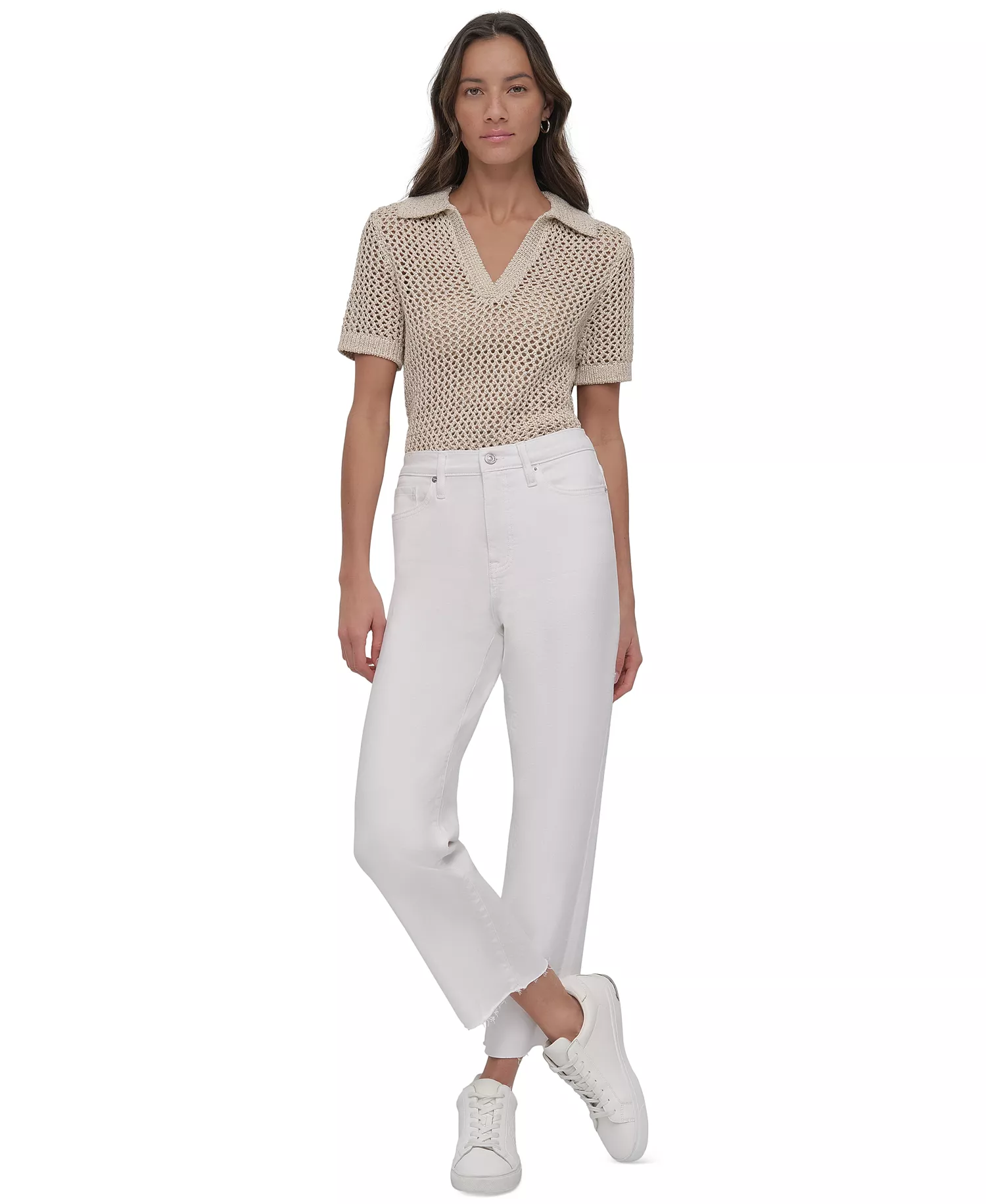 Women's High-Rise Classic Straight-Leg Raw-Hem Jeans - Wht - White - 24