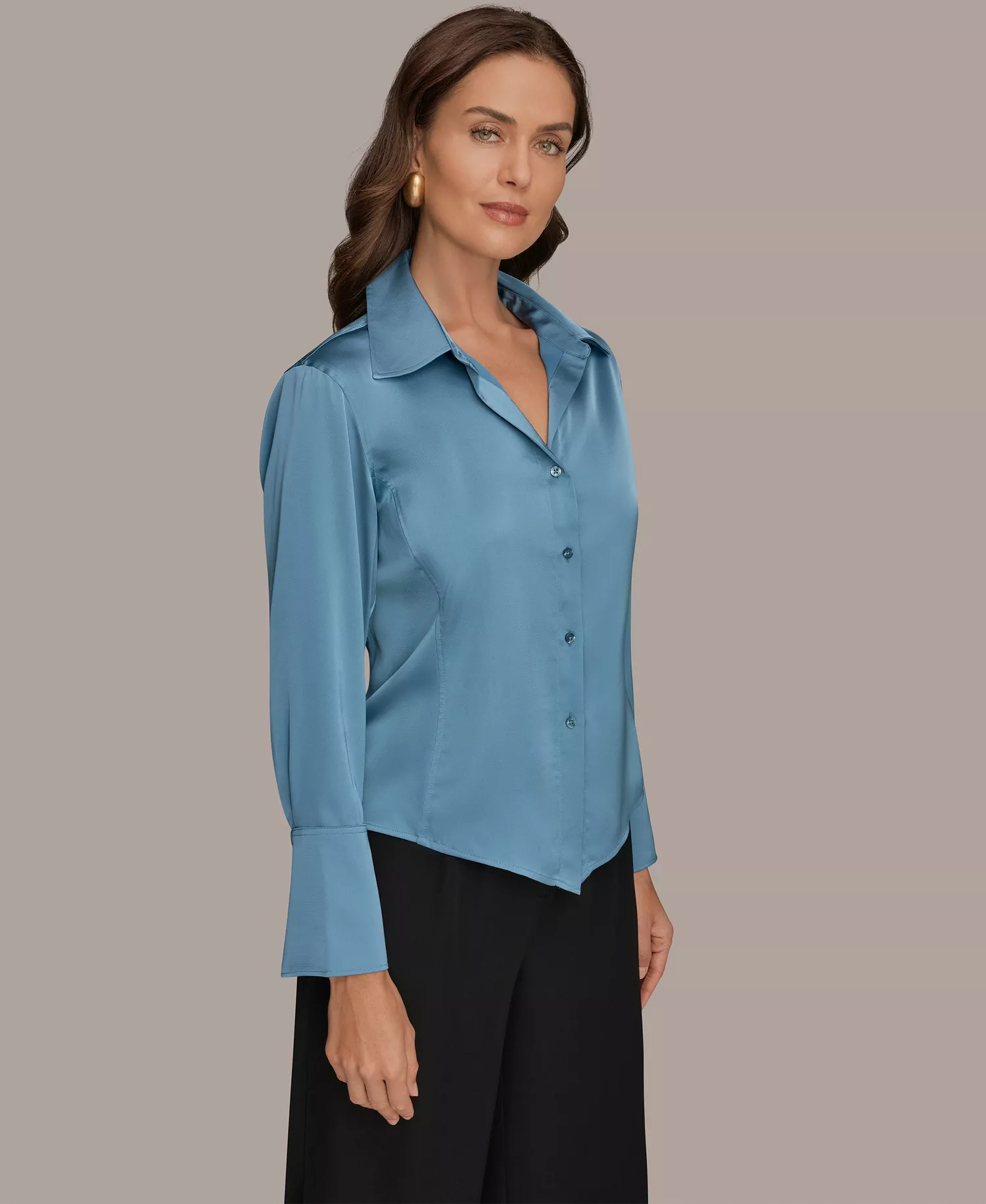 Women's Collared Long-Sleeve Blouse - Washed Indigo - L