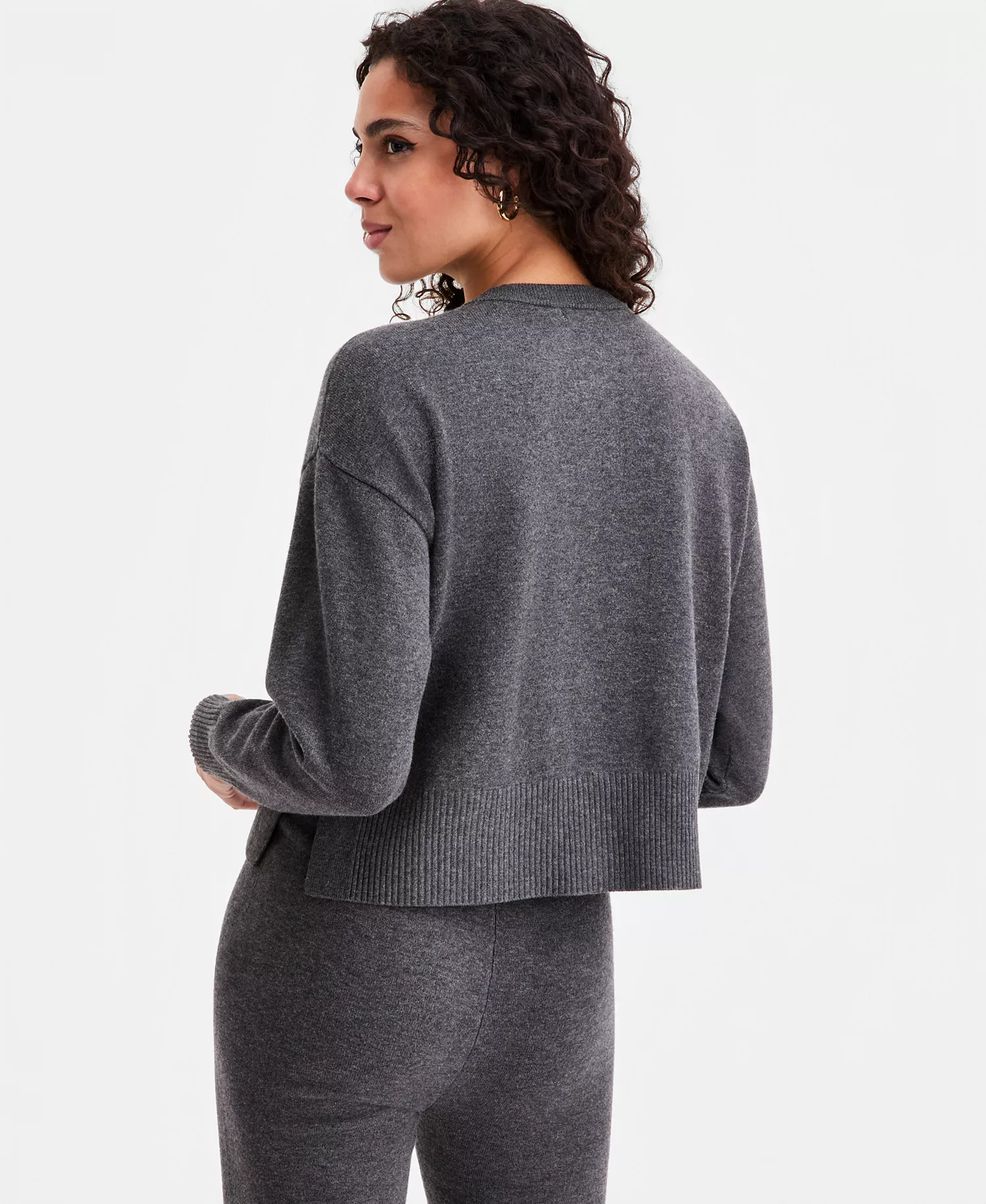Women's Crewneck Cardigan, Macy's Exclusive - Mercury Grey - L