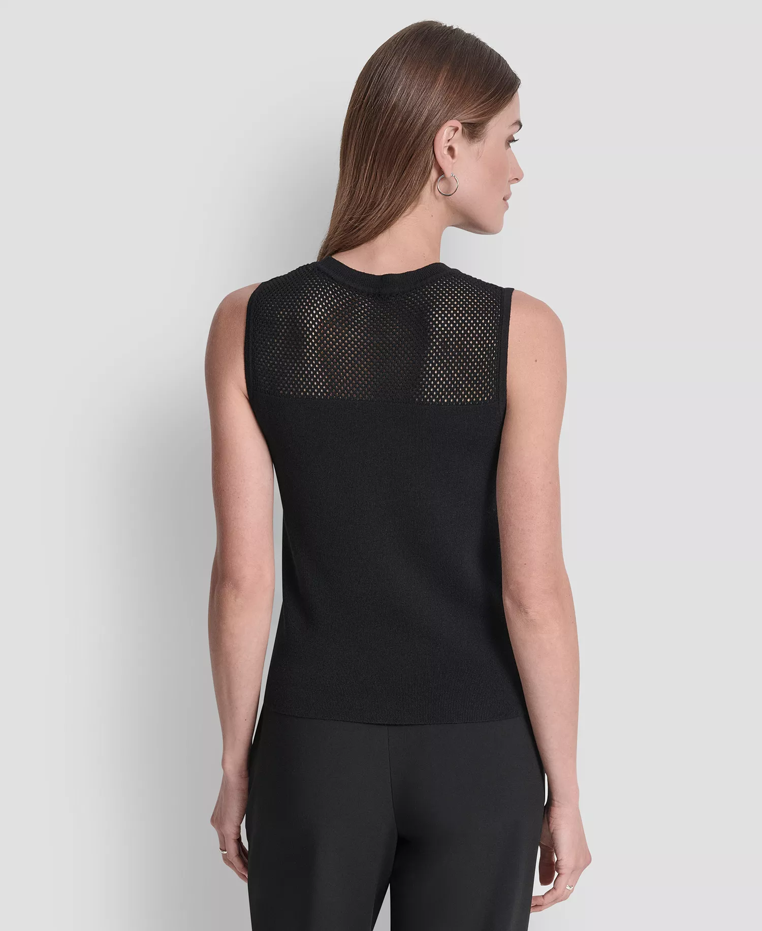 Women's Sleeveless Mesh Yoke Sweater - Black - M