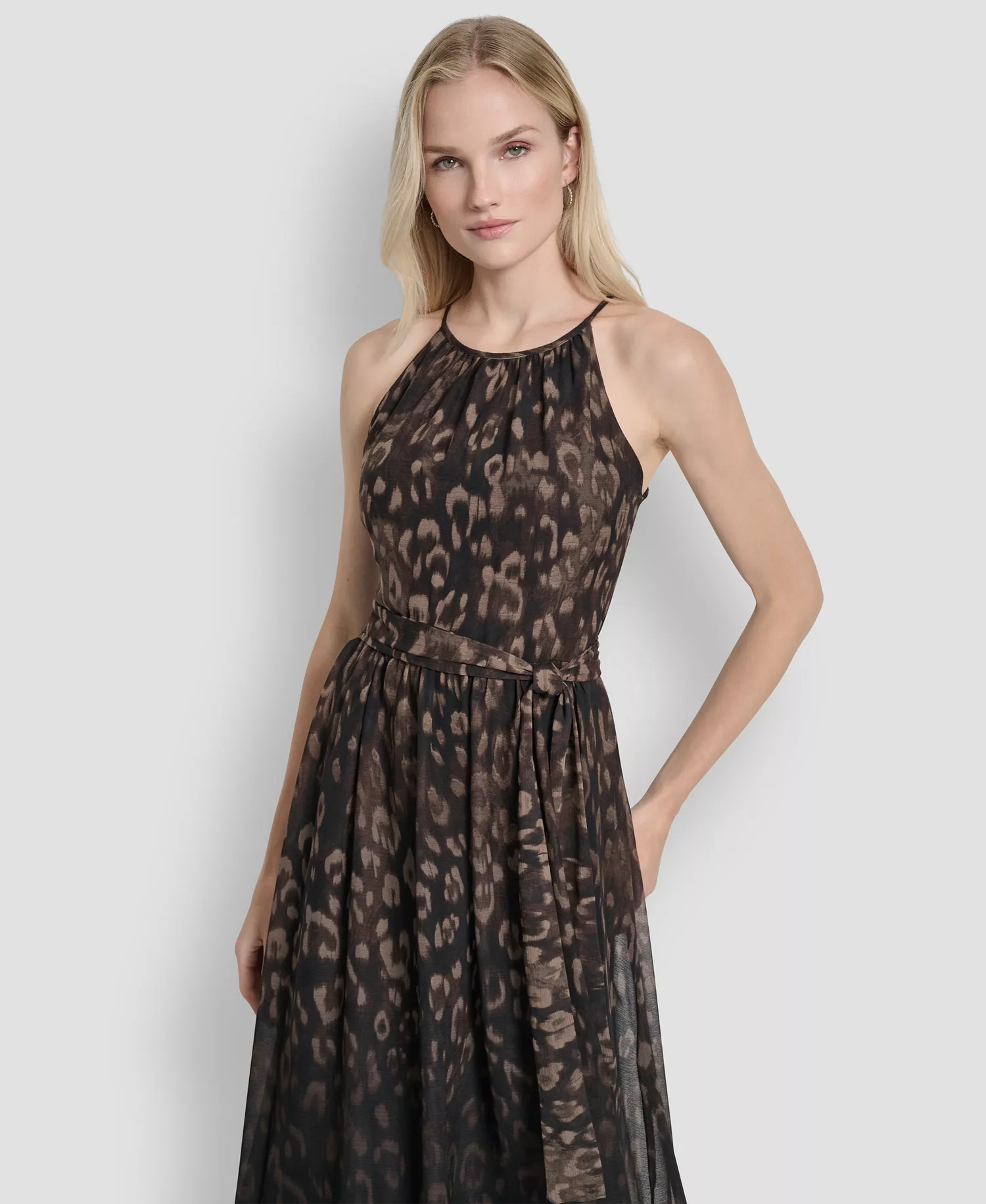 Women's Fit and Flare Sleeveless Crew Neck Midi Dress - Chocolate/Black - 10