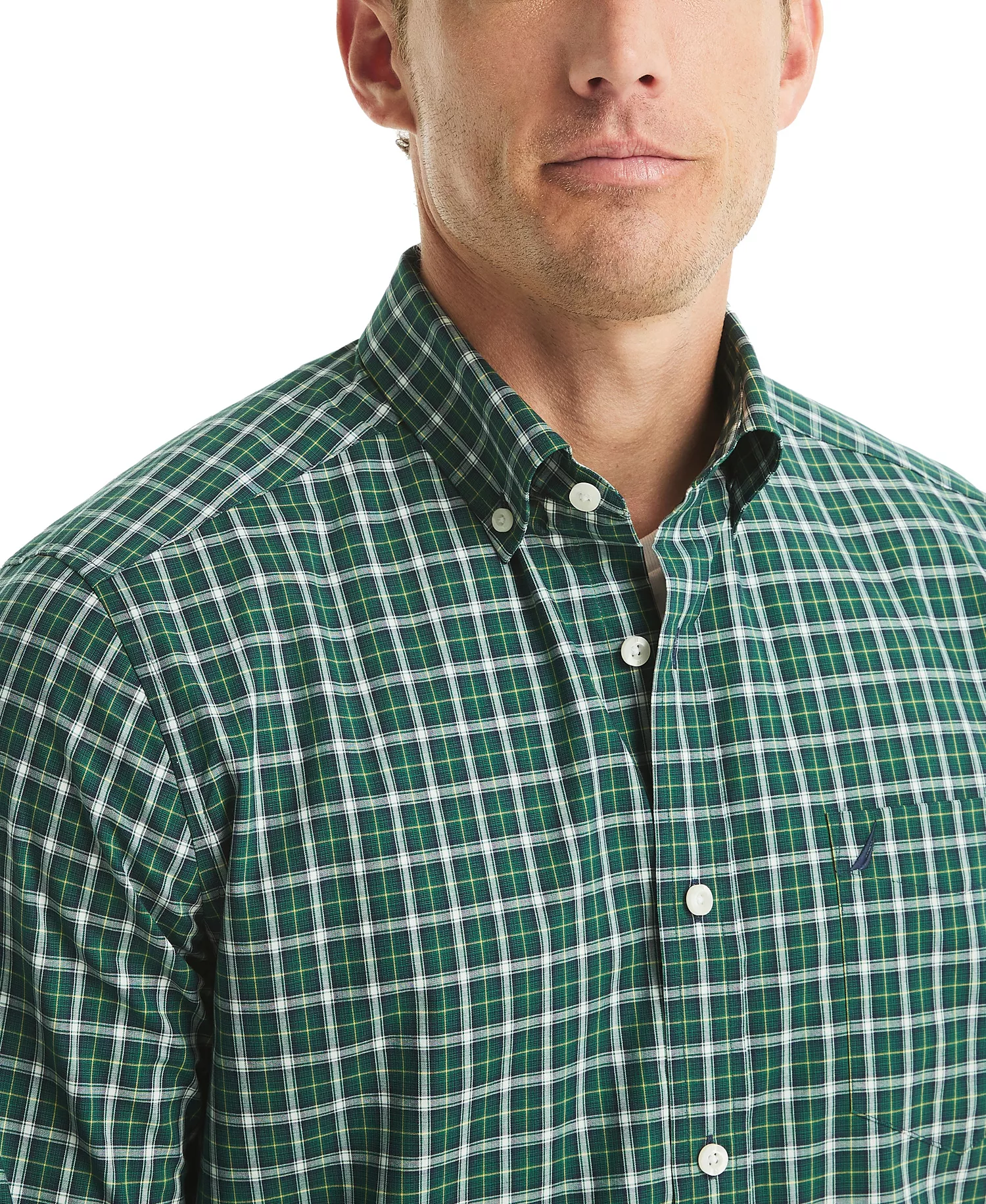 Men's Plaid Pattern Button-Down Shirt - Spruce - 2XL