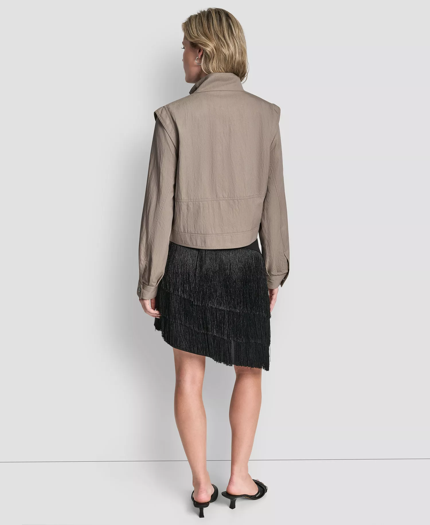 Women's Collared Cropped Moto Trench Coat - Tan - M/L