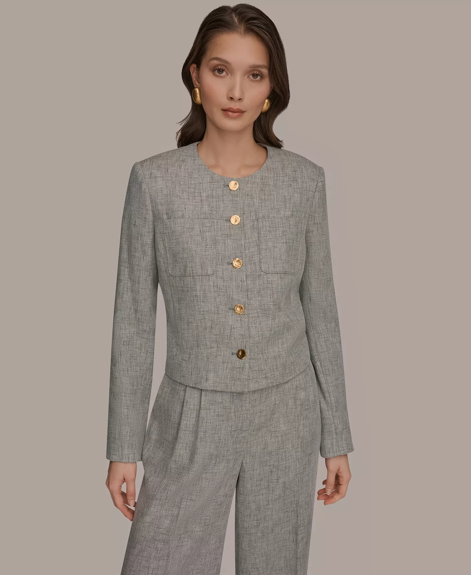 Women's Button-Front Cropped Jacket and High-Waist Wide-Leg Pants - Turin Multi - 0