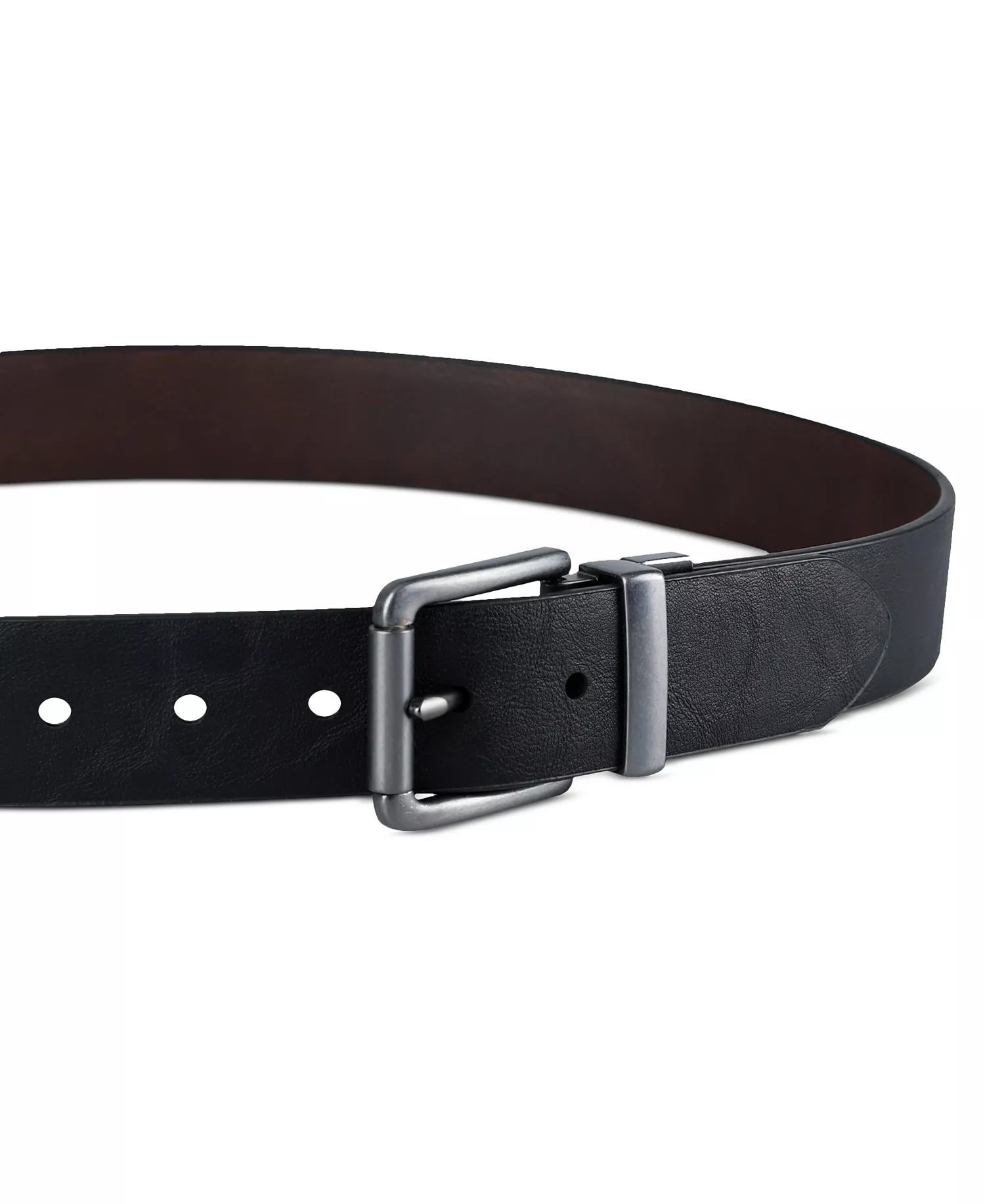 Men's Logo Buckle Stretch Reversible Leather Belt - Black/Brown - L (38-40)