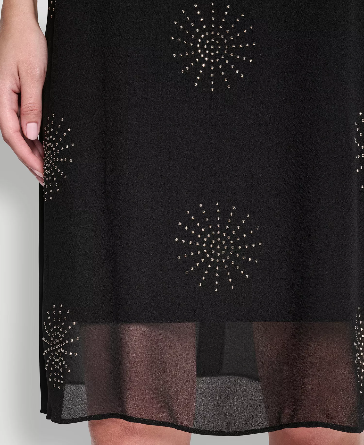 Women's Sleeveless Hotfix Chiffon Overlay Dress - Black - 16