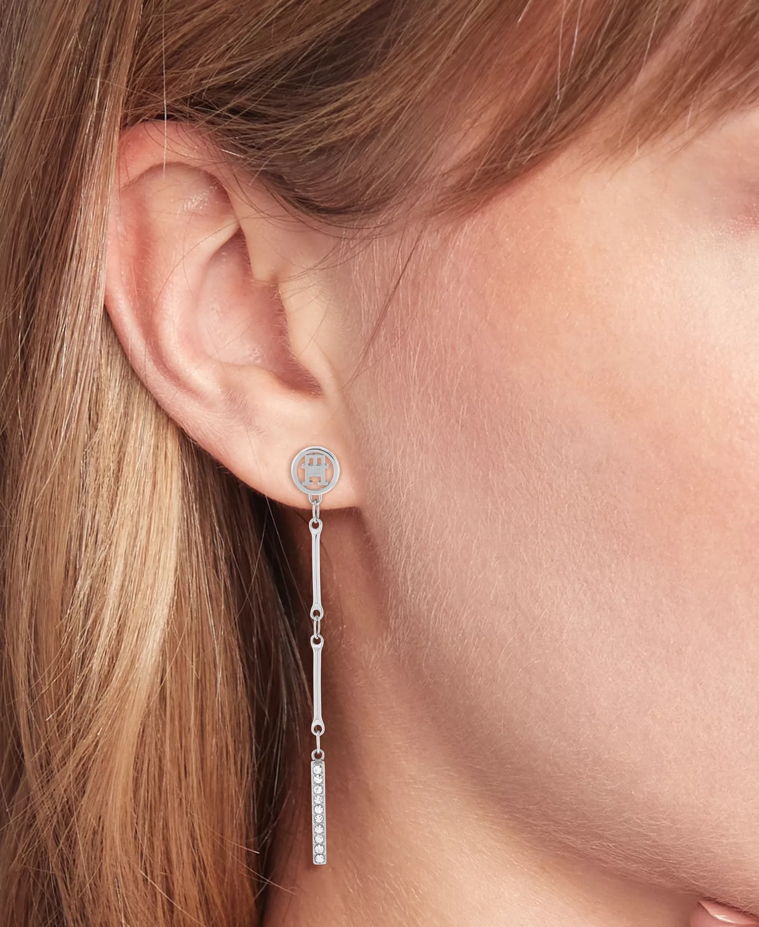Logo & Pavé Bar Linear Drop Earrings