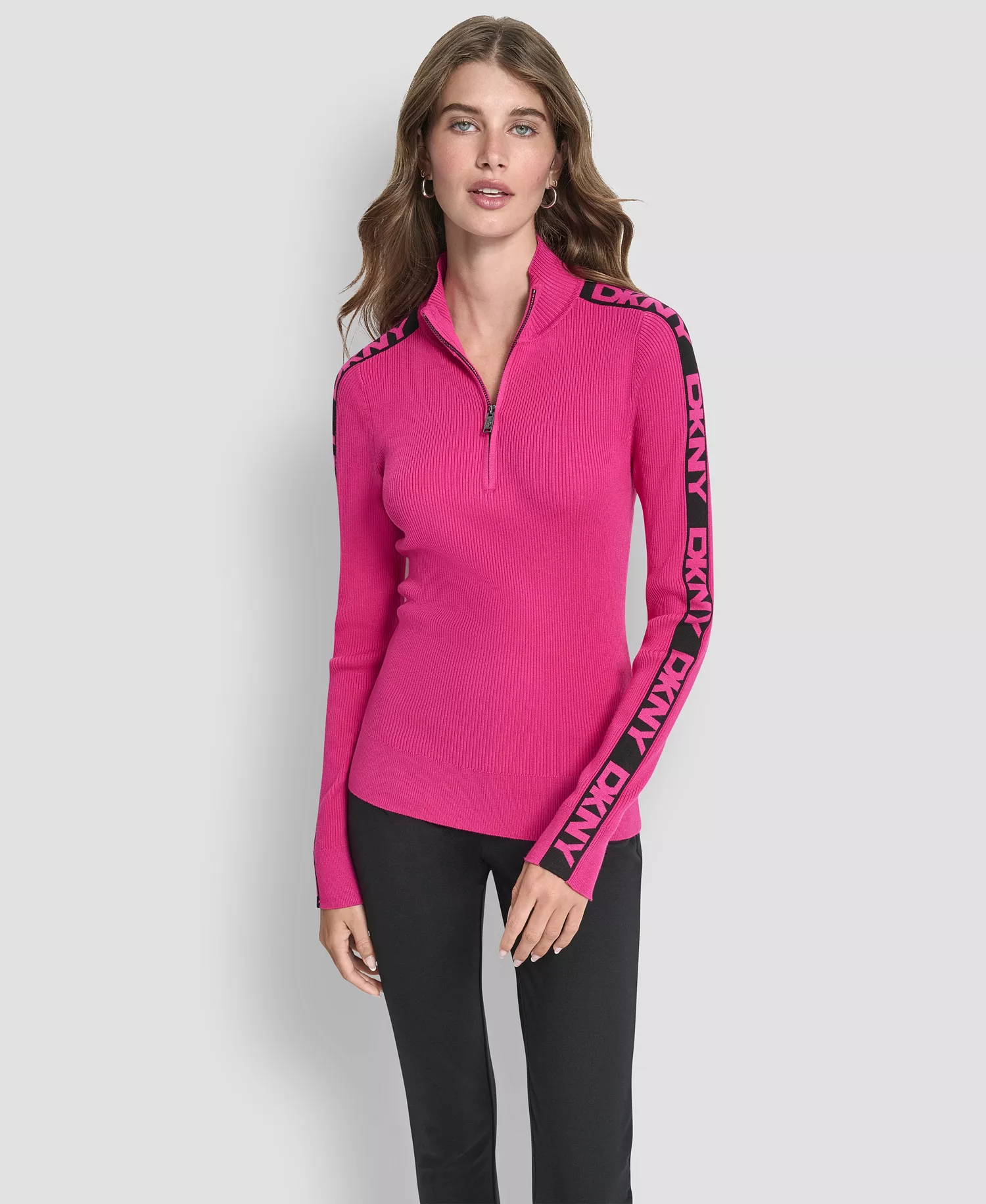 Women's Quarter Zip Mock Neck Sweater - Fuchsia - S