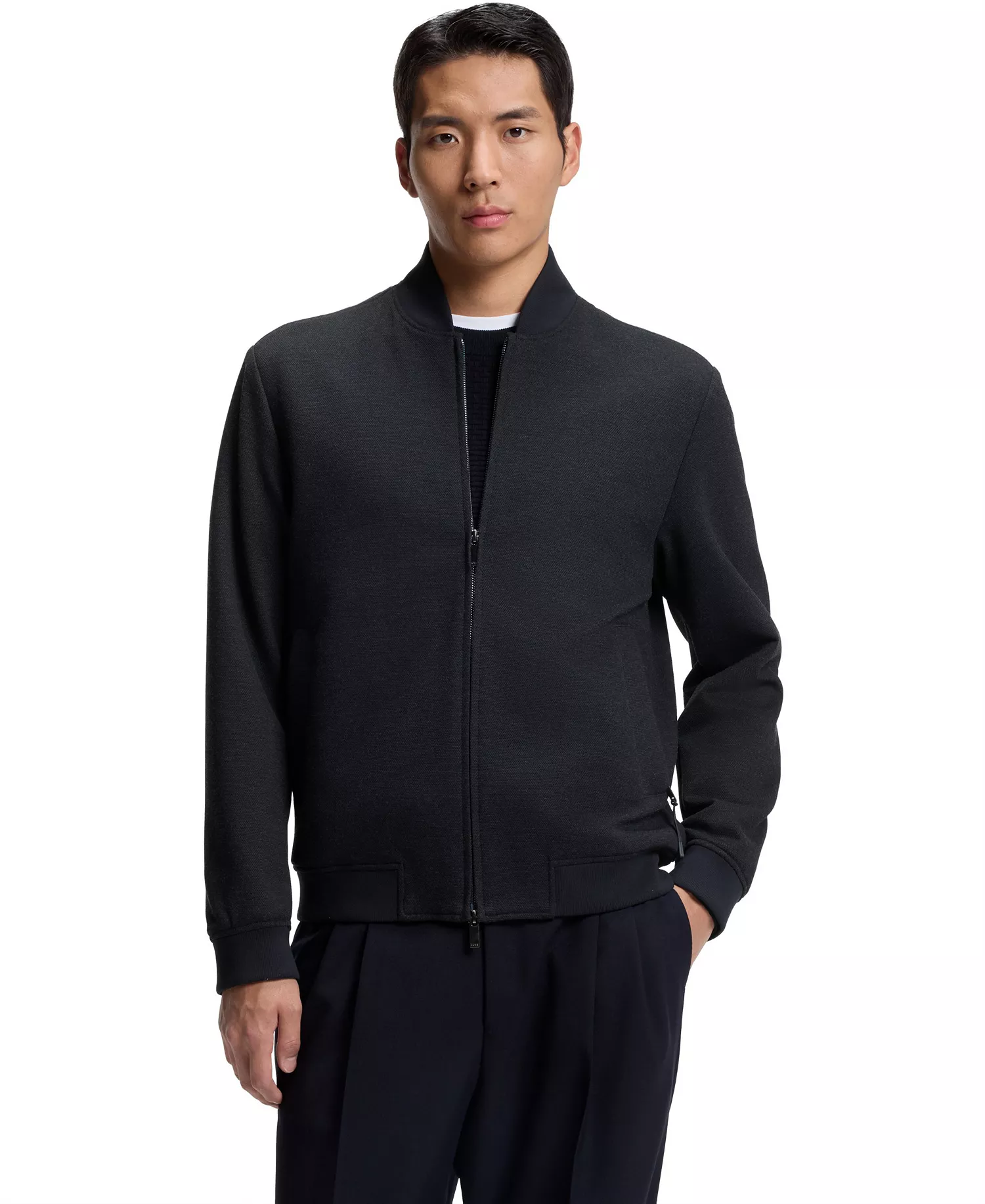 Men's Fabric Slim-Fit Jacket - Dark Blue - 36R