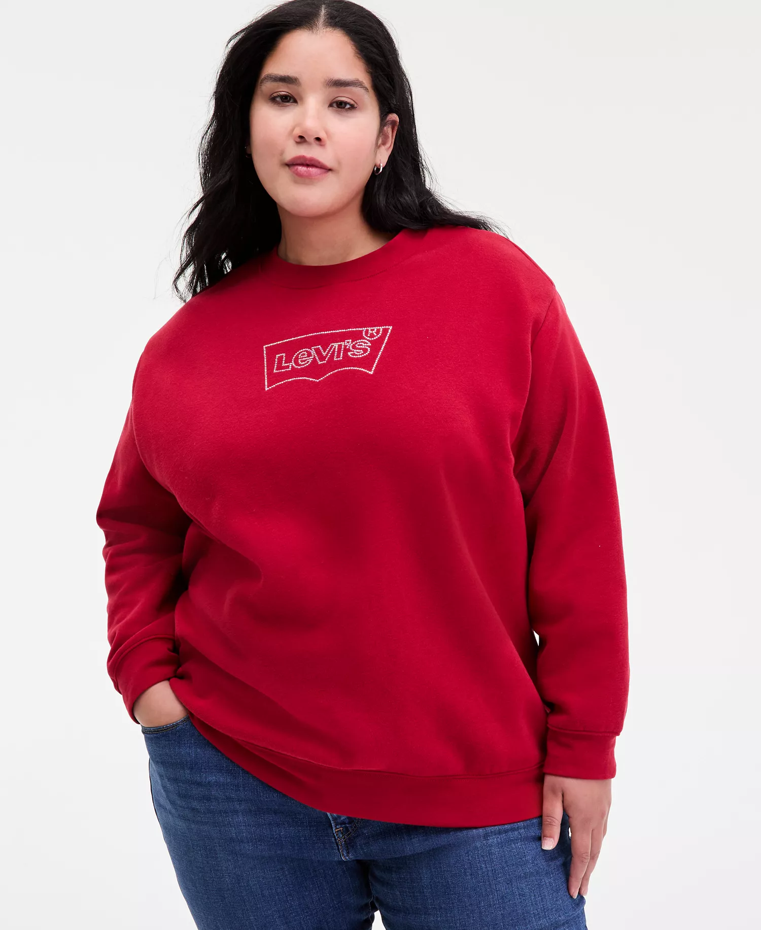 Plus Size Everyday Crewneck Sweatshirt - Rhinestone Rythmic Red - 1X