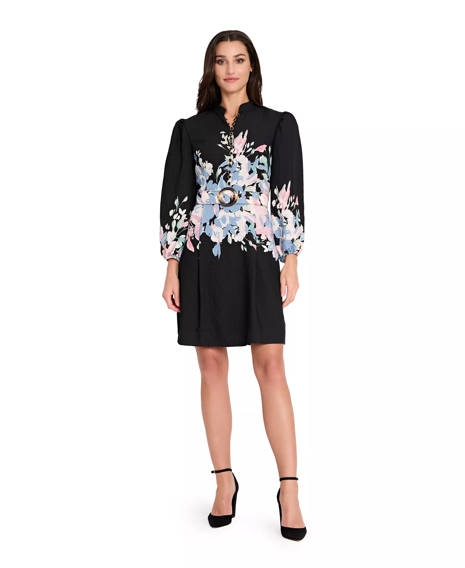 Women's Collared Knee Length Dress - Black Multi - 0P