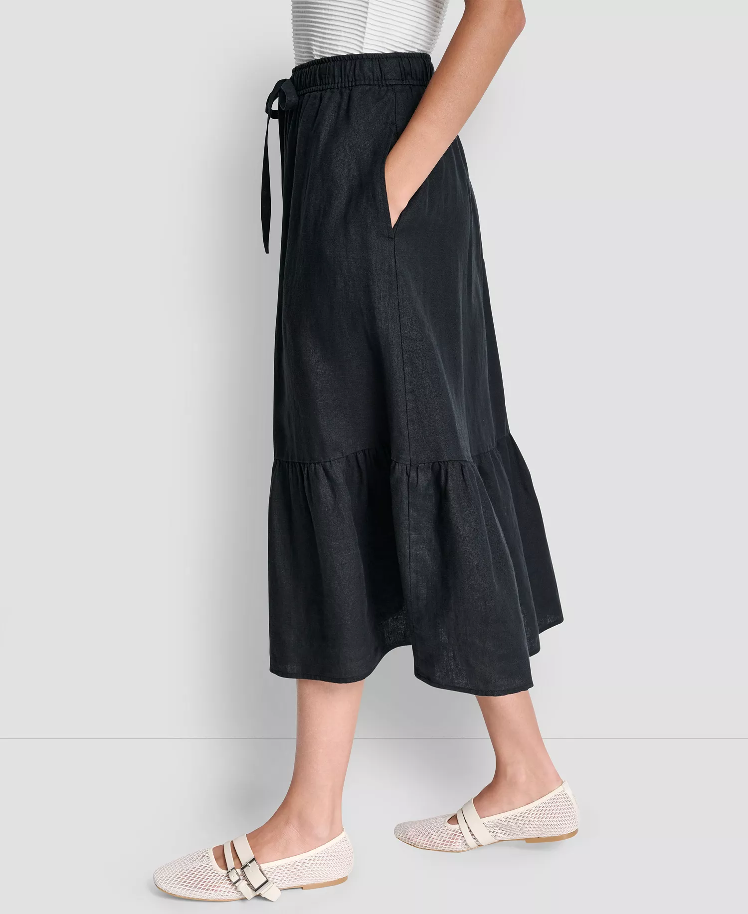 Women's Linen A-Line Pull-On Skirt - Black - L