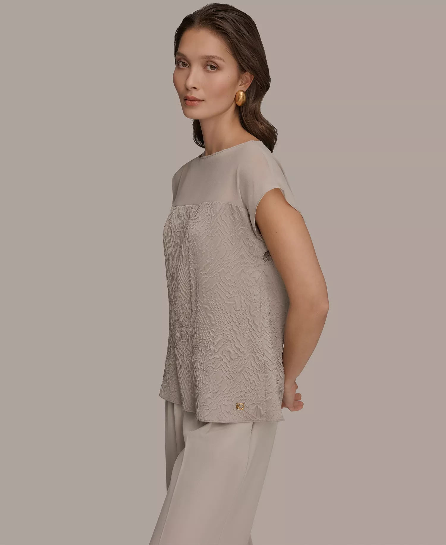 Women's Mixed Media Extended Shoulder Top - Turin - L