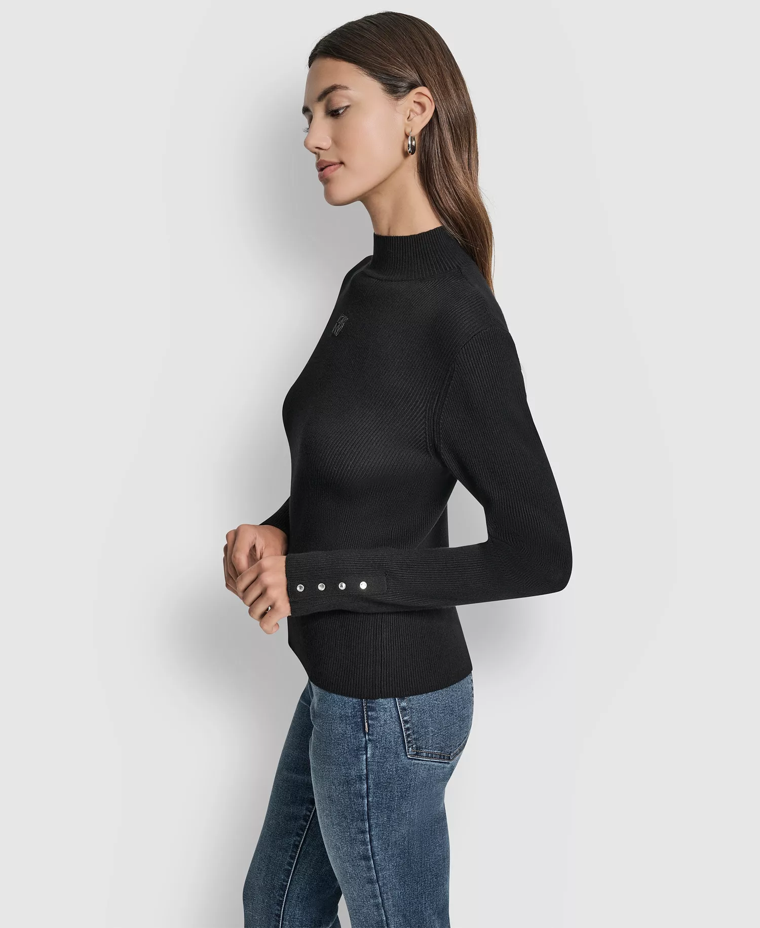 Women's Rib Long Sleeve Slim Fit Sweater - Black - S