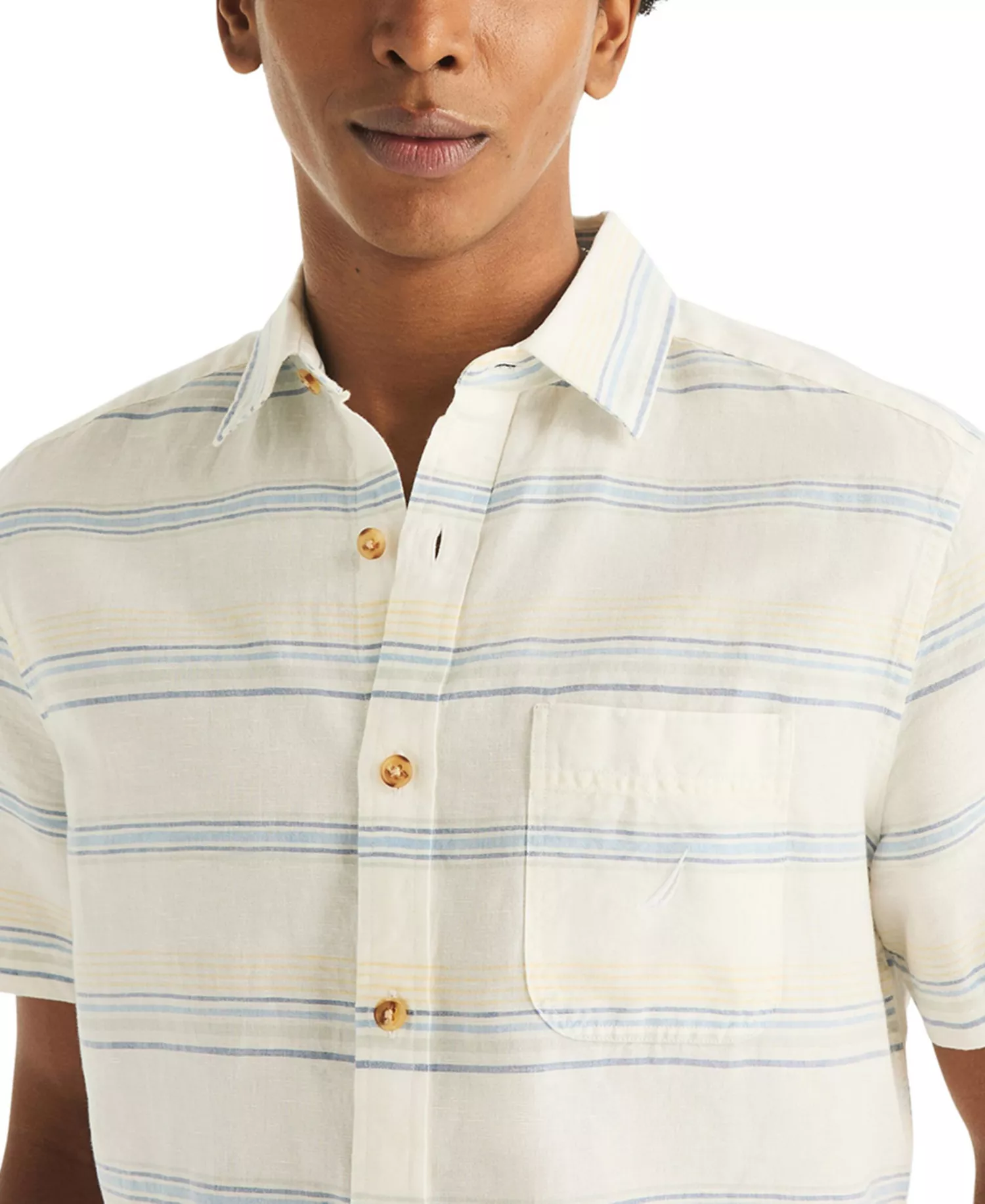 Men's Short-Sleeve Linen-Blend Horizontal Stripes Shirt - Sail White - L