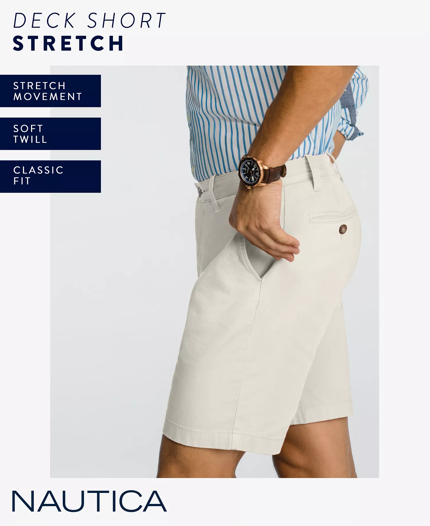 Classic-Fit 8.5” Stretch Chino Flat-Front Deck Short - Blue Indigo - 30