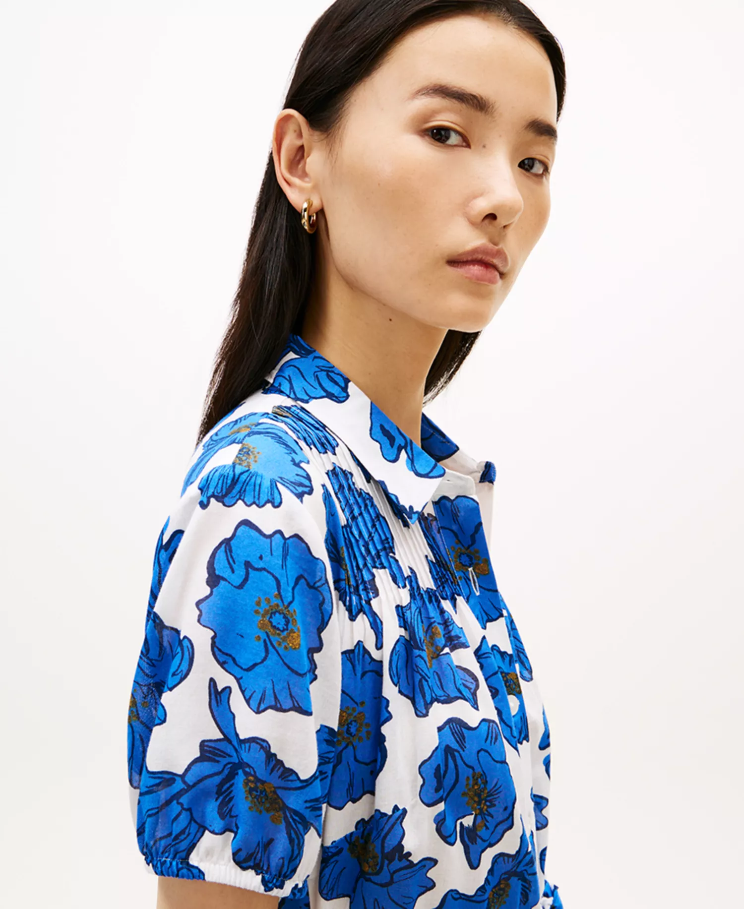 Women's Pin Tuck Cambric Collared Dress - Pop Art Floral Ecru - L