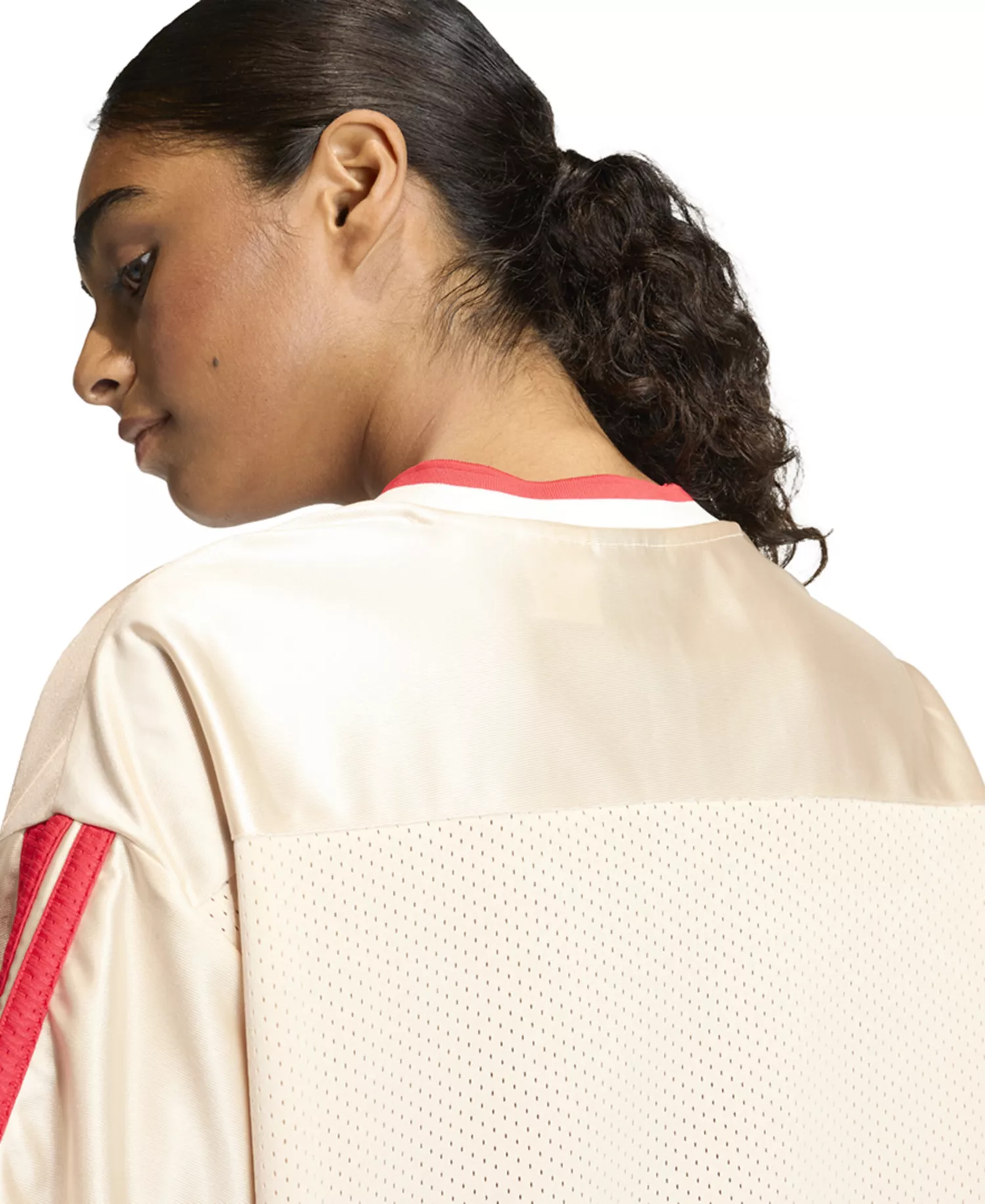 Women's Stadium Mesh Sportswear Loose T-Shirt - Crystal Linen/off White/pure Ruby - 2XL