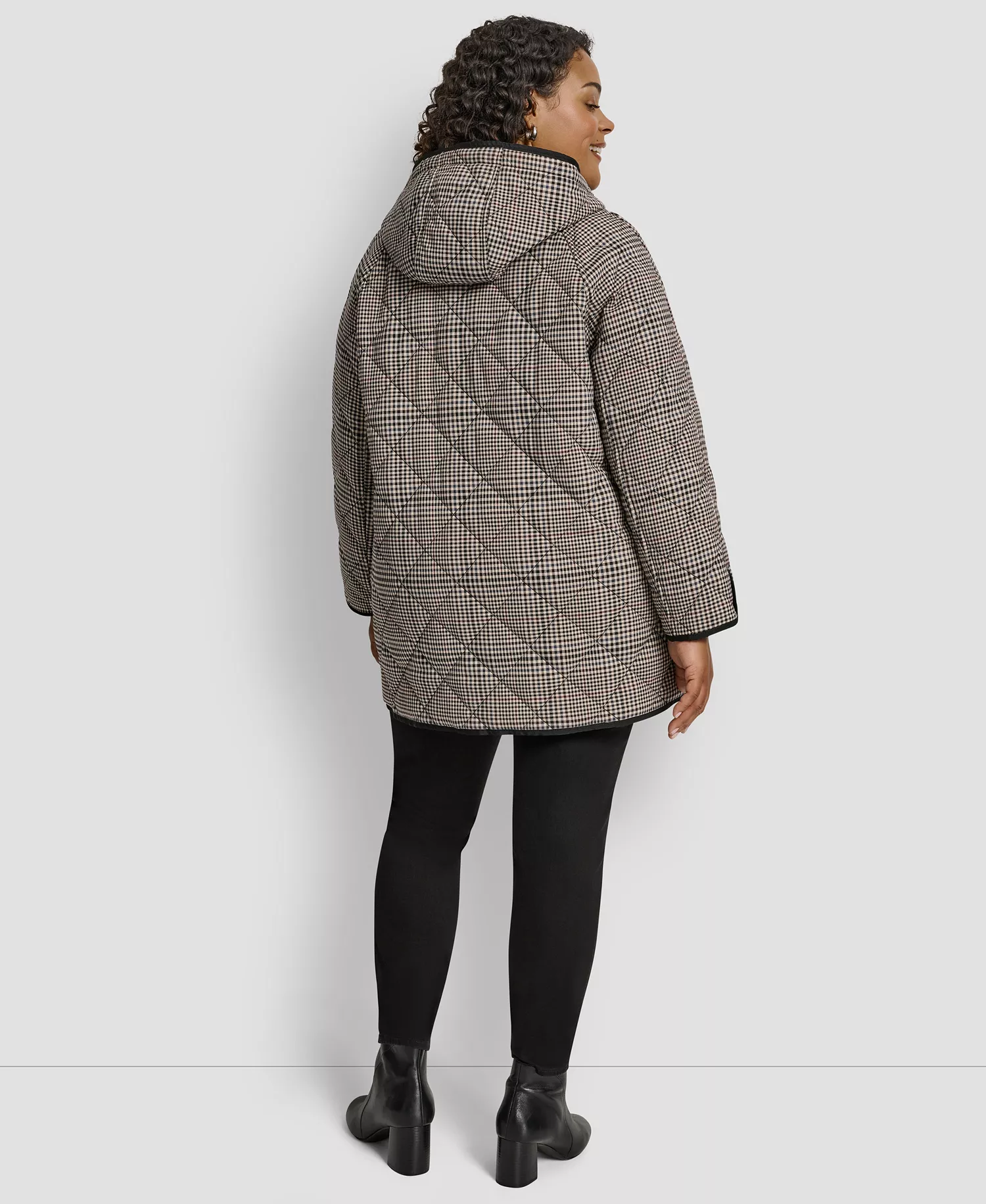 Plus Size Hooded Toggle-Front Quilted Coat - Plaid - 1X