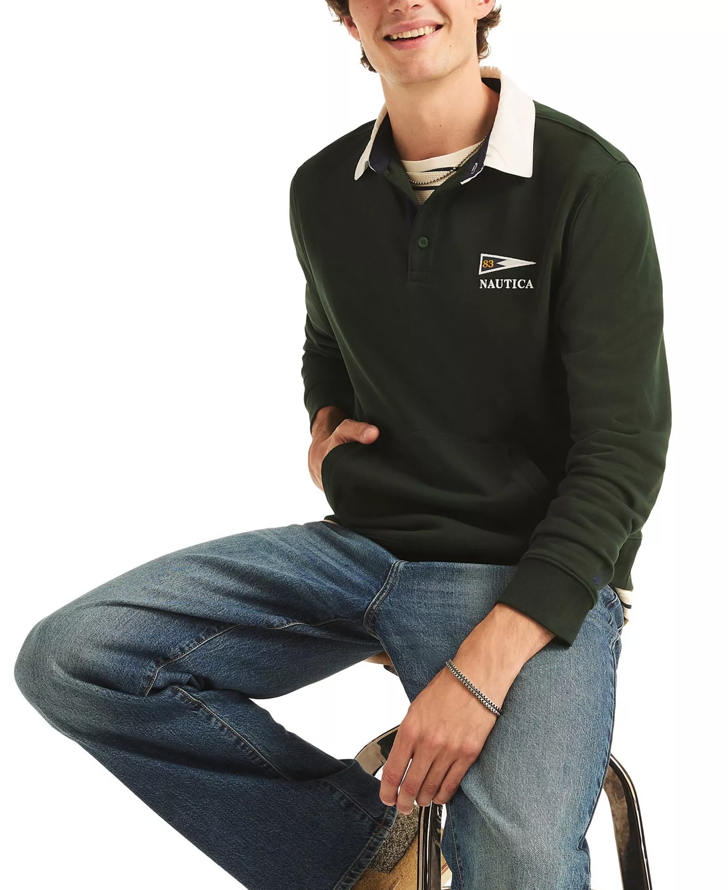Men's Regular-Fit Kangaroo Pocket Polo Sweatshirt - Kelp Seas - 2XL