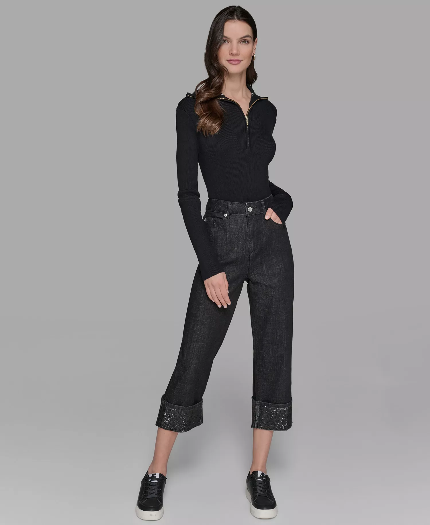 Women's Crystal Cuff Jeans - Black - 0