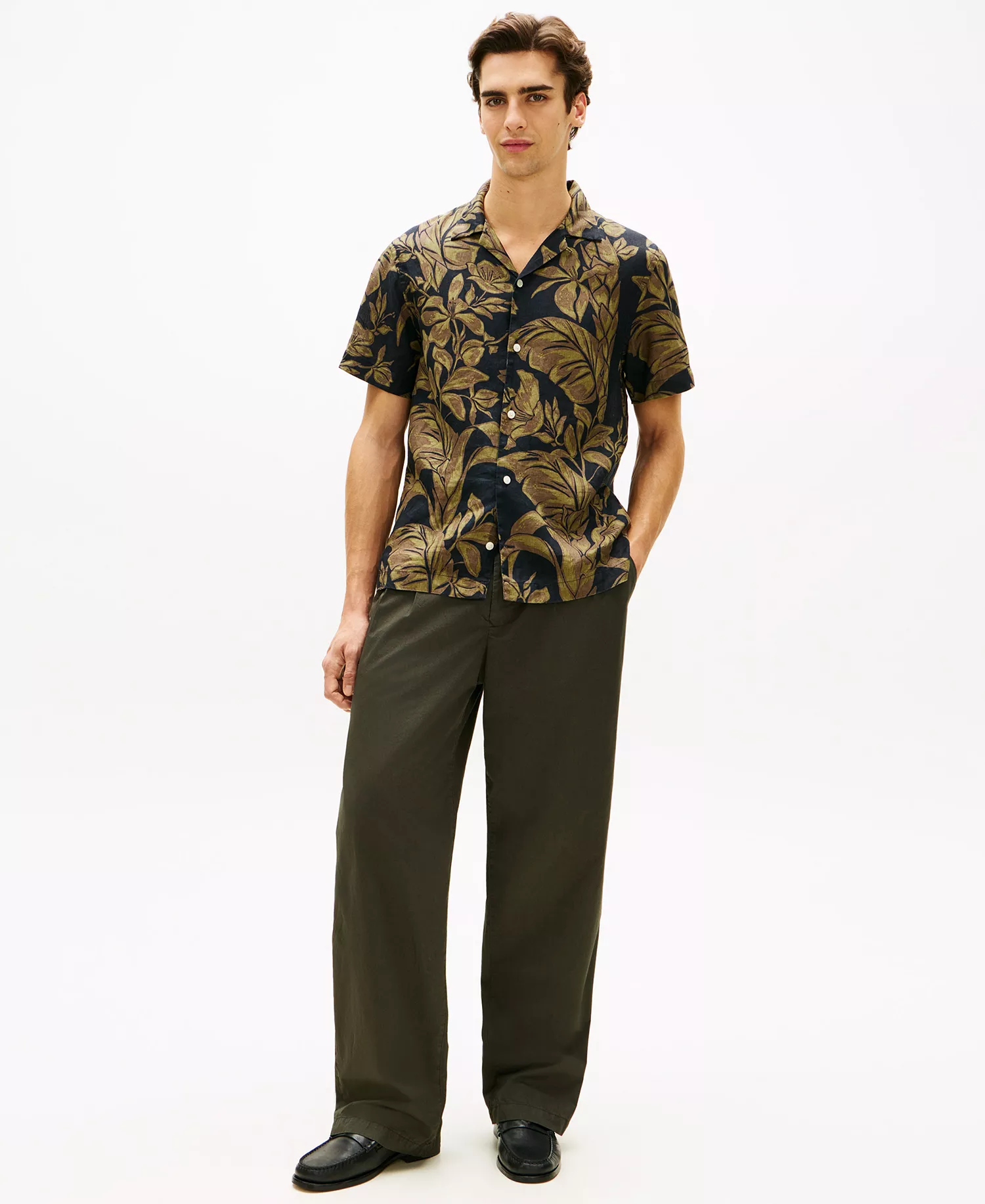 Men's Linen All-Over Floral Short-Sleeve Print Shirt - Dark Night Navy/Allover - L