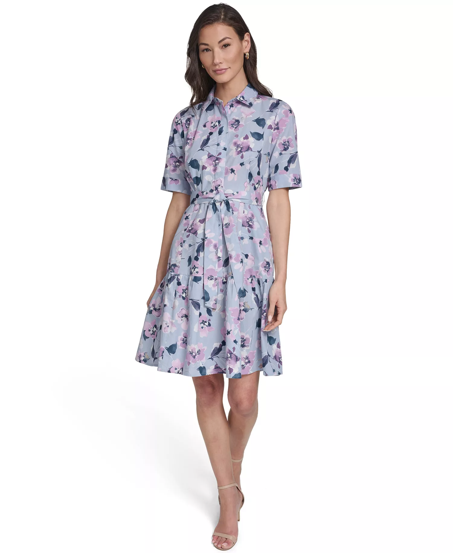 Women's Short-Sleeve Collared Shirt Dress - Slate Multi - 10